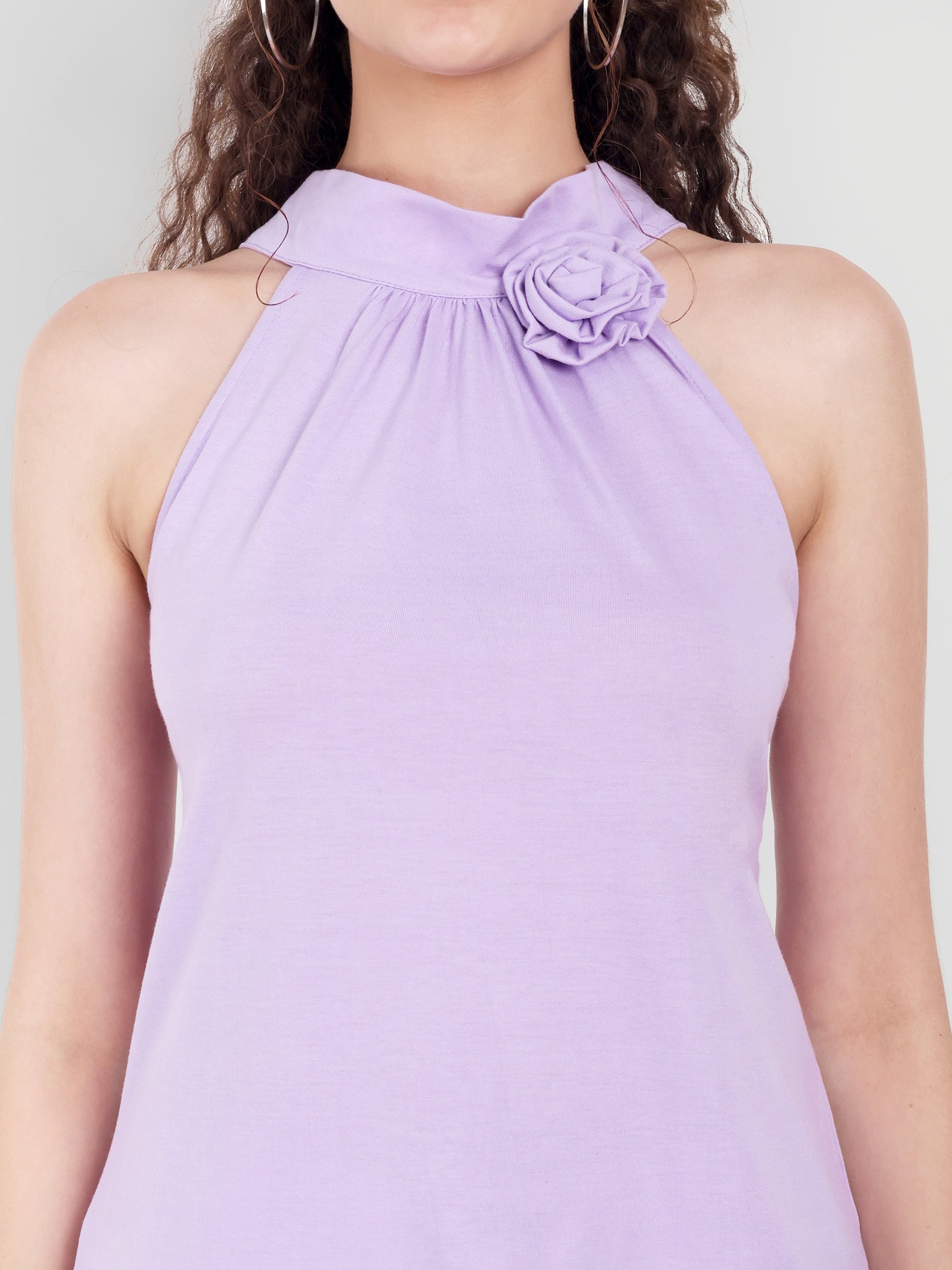 Women's Light violet Halter Floral Note Neck Sleeveless Top | Casual & Party Wear