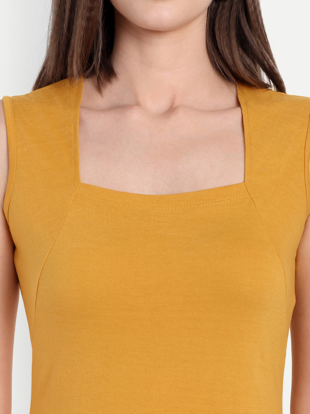 Women's Mustard Yellow Sleeveless Bodycon Midi Dress | Square Neck | Casual & Party Wear (Copy)
