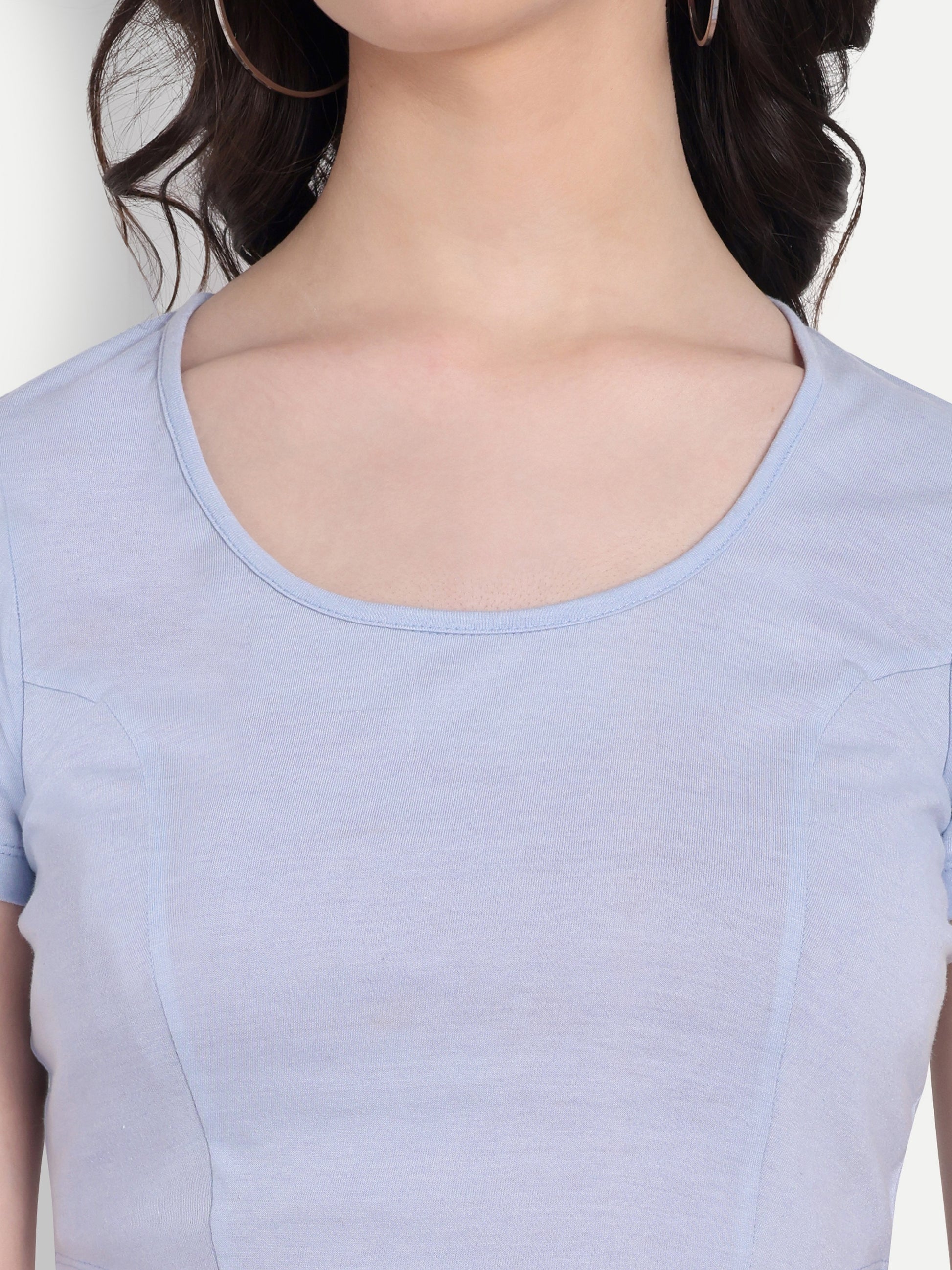 omen's blue Crop Top with Scoop Neck & Short Sleeves