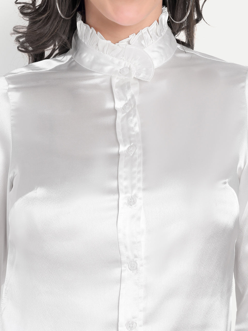 Women's white Ruffle Collar Shirt | Elegant Formal & Casual Top with Long Sleeves