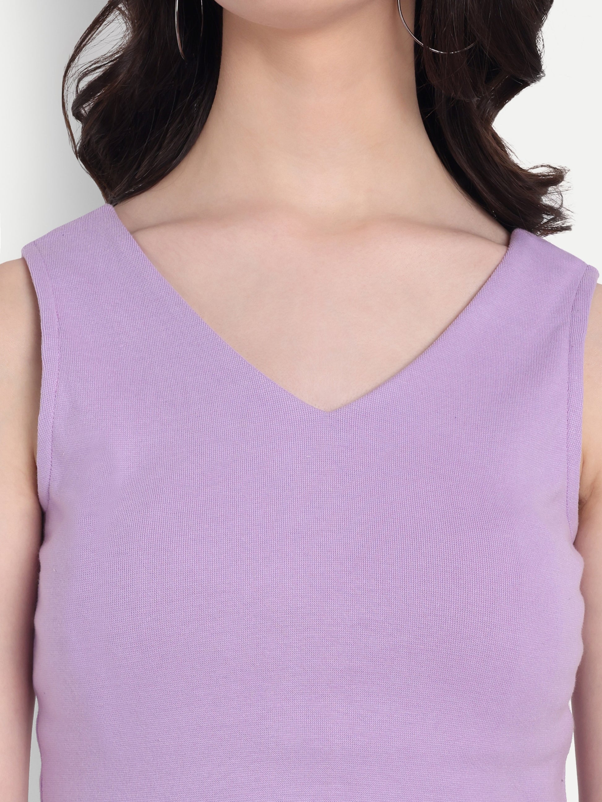Women's Violet  V-Neck  Sleeveless Top | Casual & Party Wear