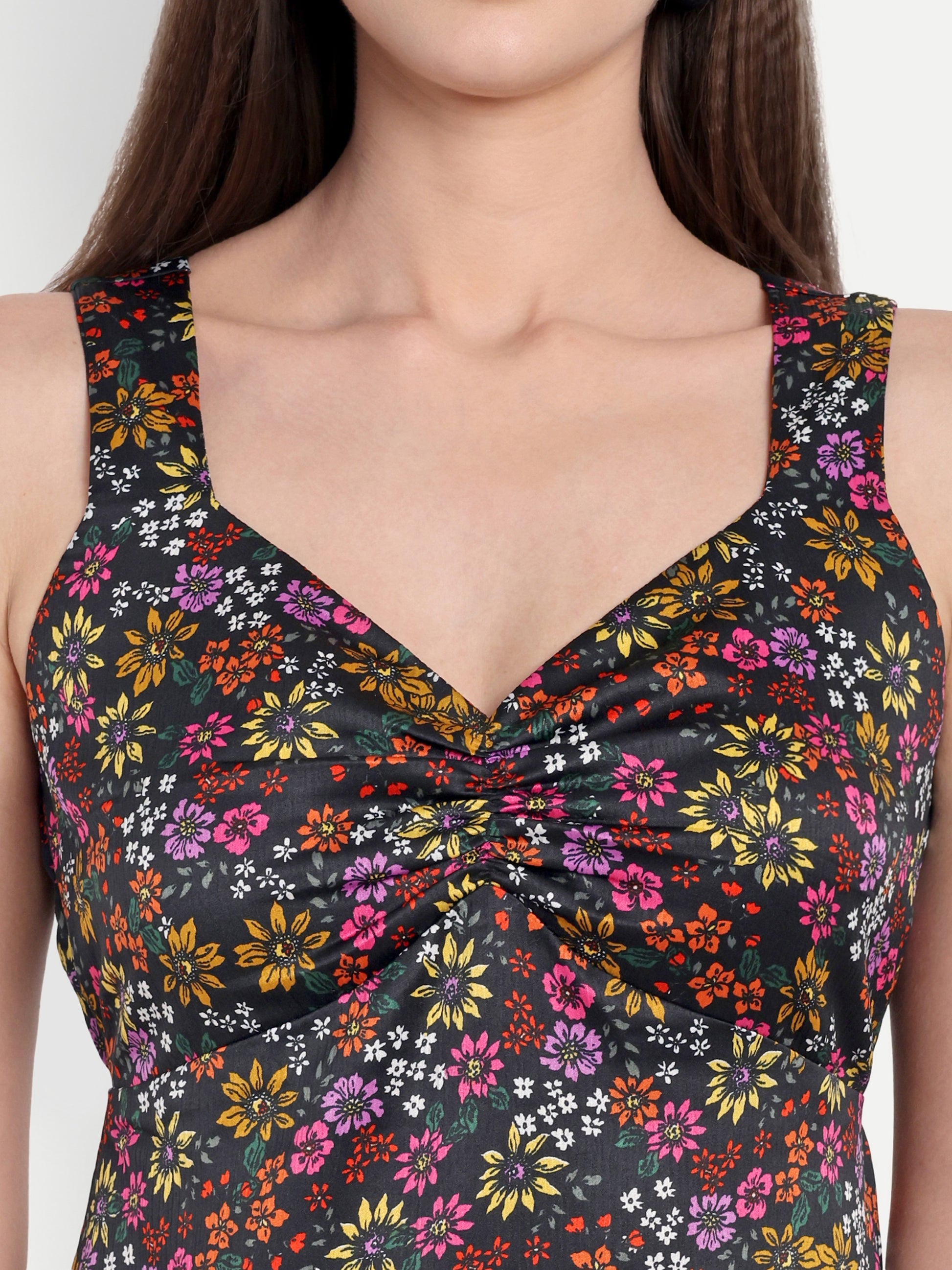 Women's Multicolor Floral Sleeveless A-Line Mini Dress | Elegant Textured Party Wear