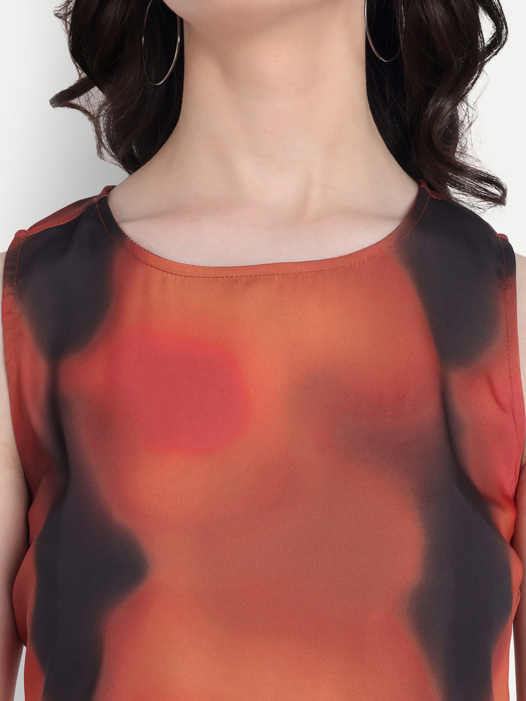Women's Red Black Print Sleeveless Top | Round Neck | Lightweight Casual Summer Wear