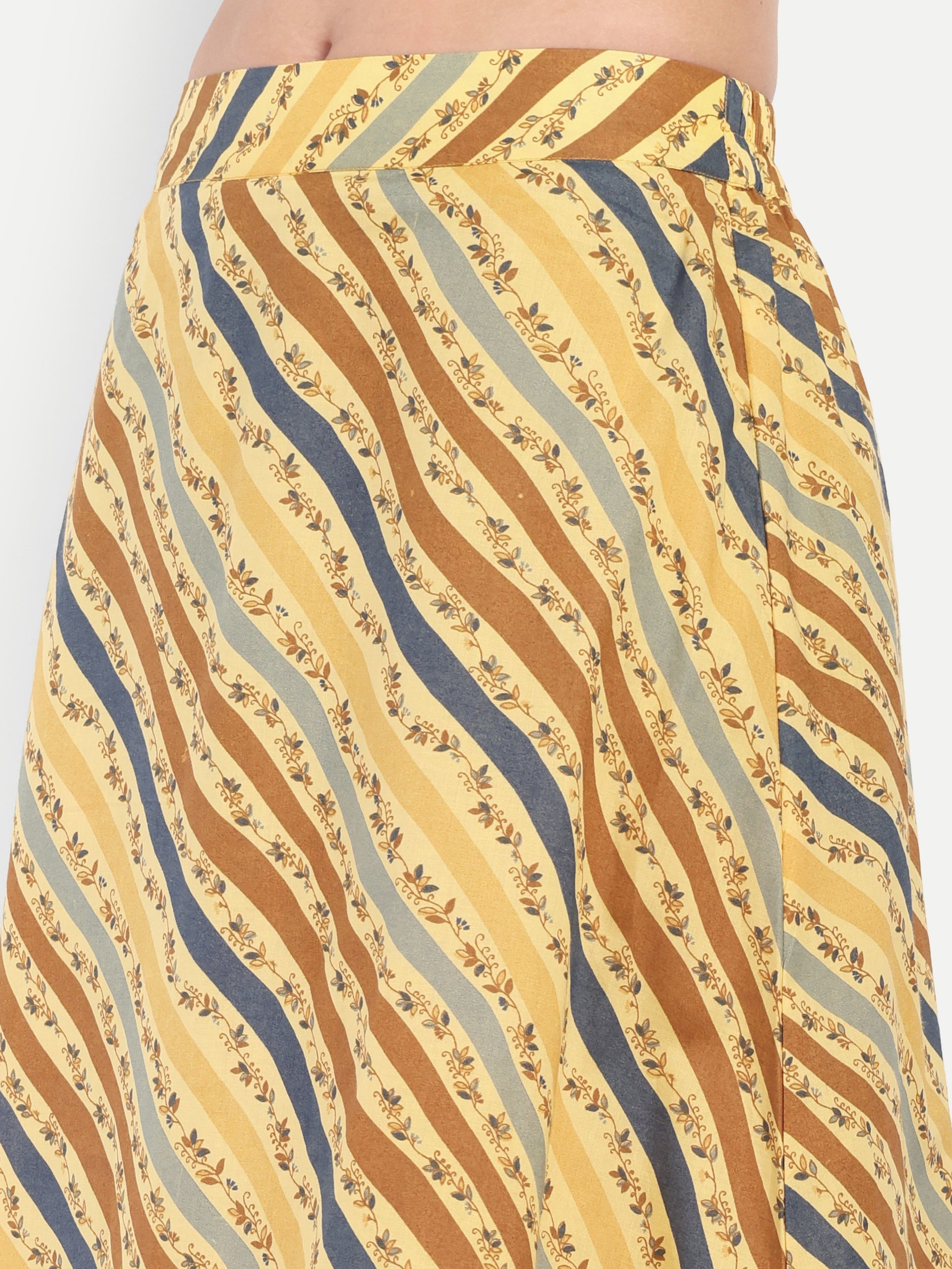 Women's Yellow Striped A-Line Midi Skirt | Casual & Party Wear