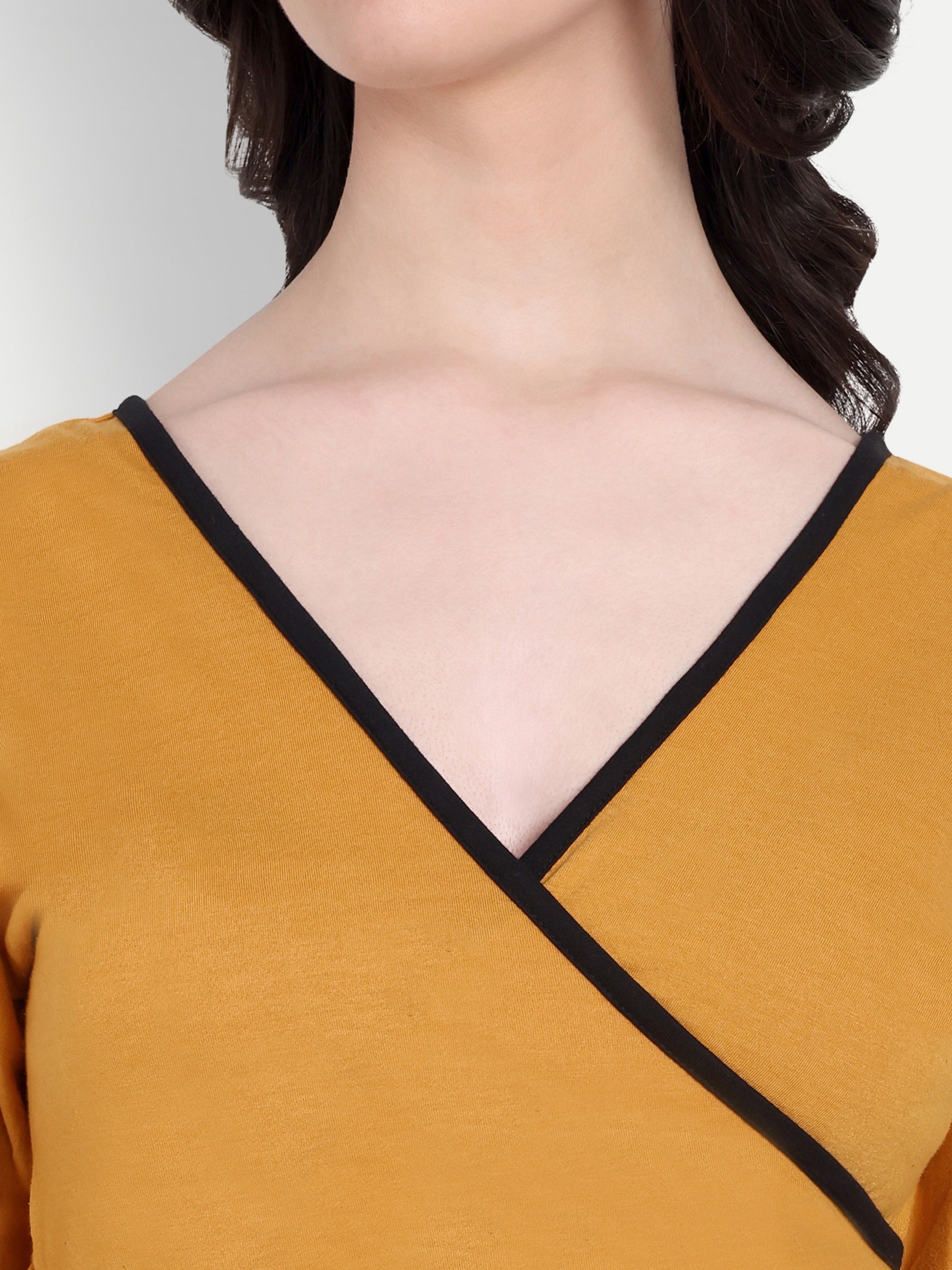 Women's Yellow Bodycon Mini Dress | V-Neck | Long Sleeve | Casual & Party Wear