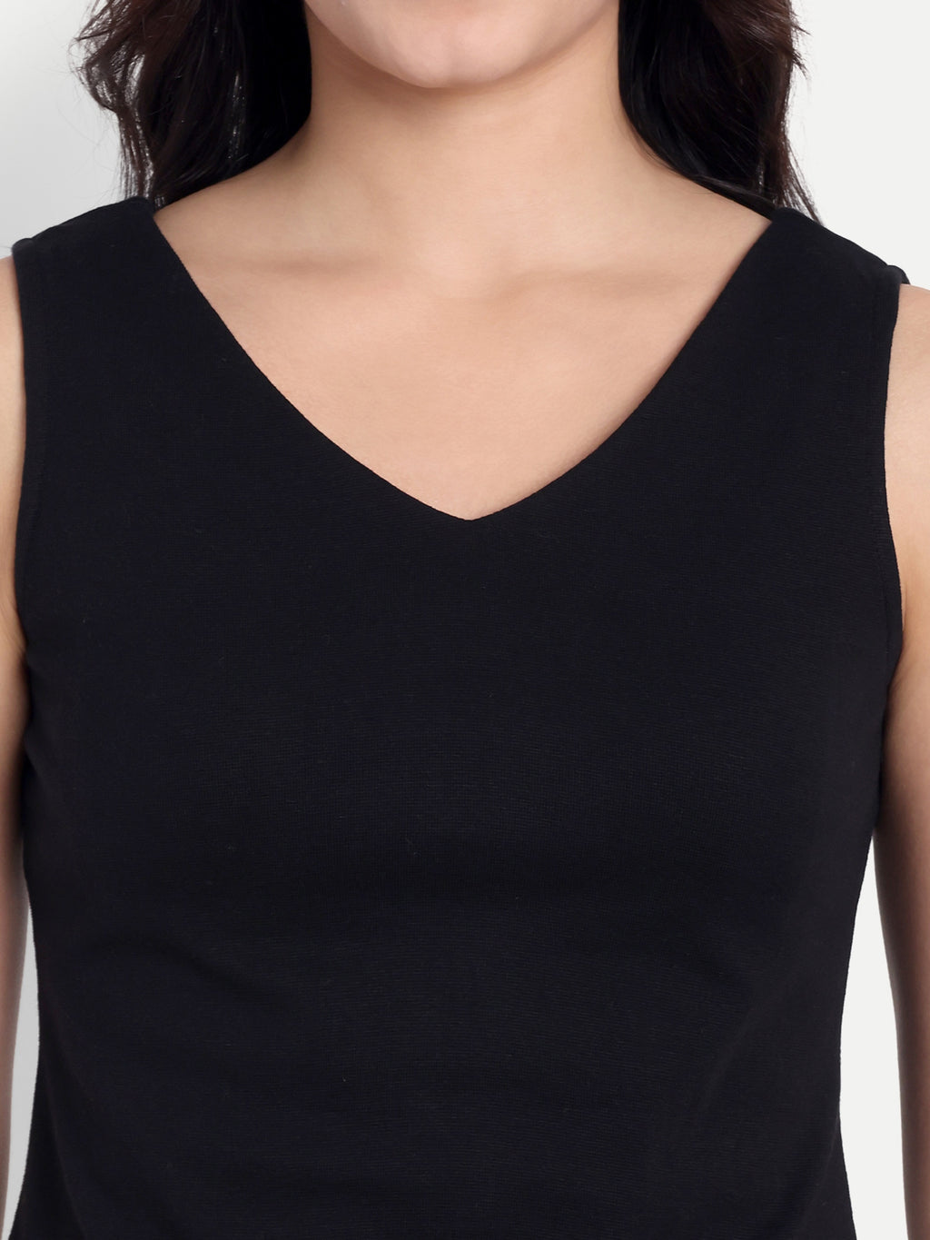 Women's Black V-Neck  Sleeveless Top | Casual & Party Wear