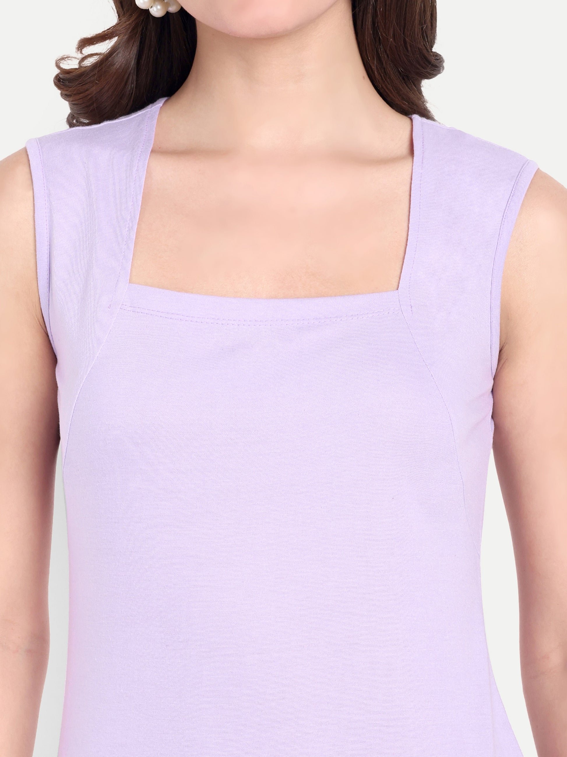 Women's Lavender  Sleeveless Bodycon Midi Dress | Square Neck | Casual & Party Wear