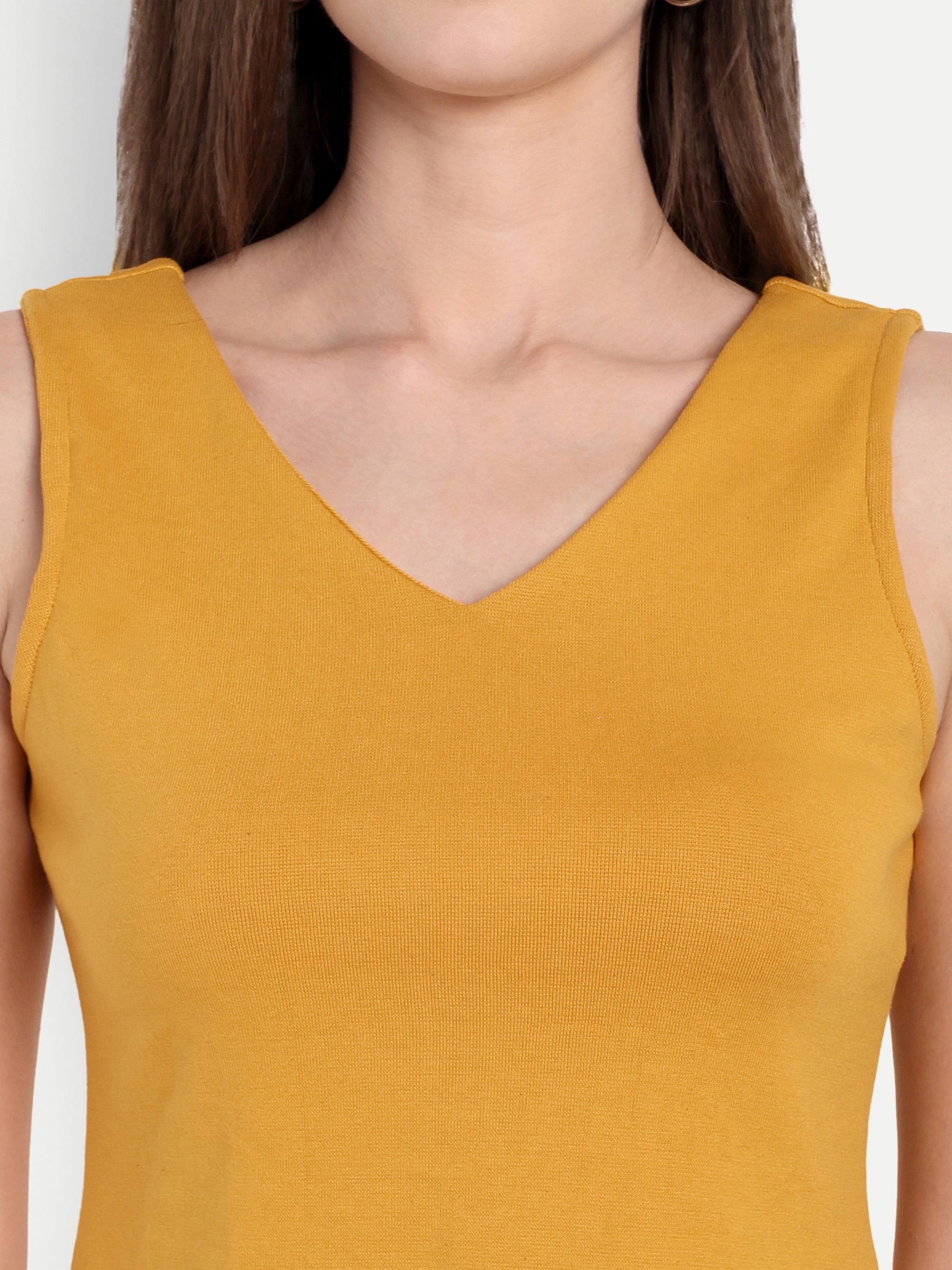 Women's Orange  V-Neck  Sleeveless Top | Casual & Party Wear
