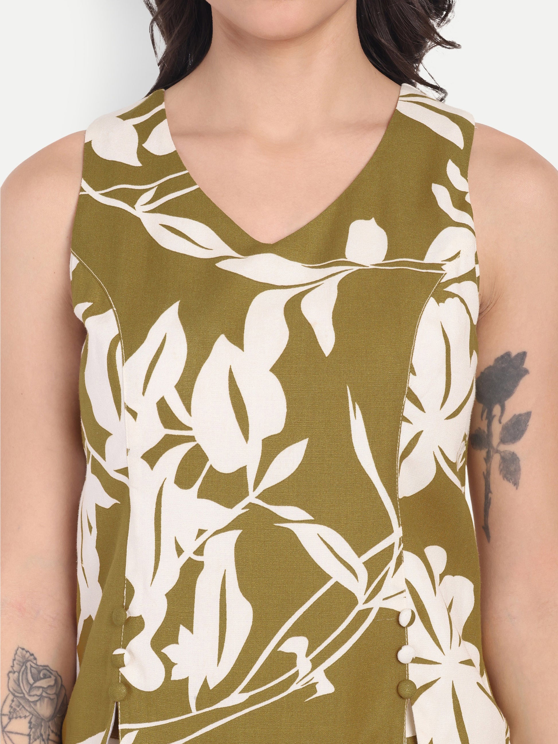 FairLeaf Women's Top and Short Set – |100% Pure Cotton | Lightweight Relaxed Fit Sleeveless Olive Top & Short– Stylish Casual Summer  for Women