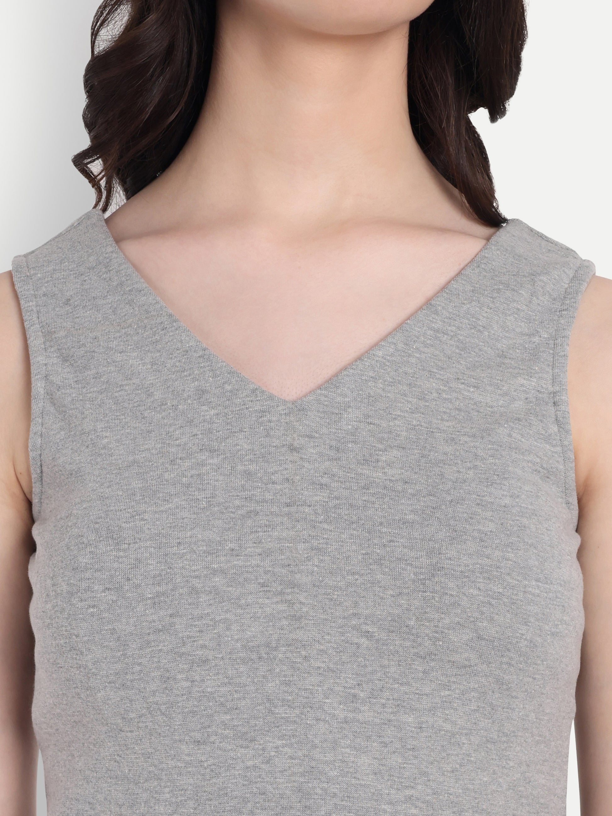 Women's Grey  V-Neck  Sleeveless Top | Casual & Party Wear
