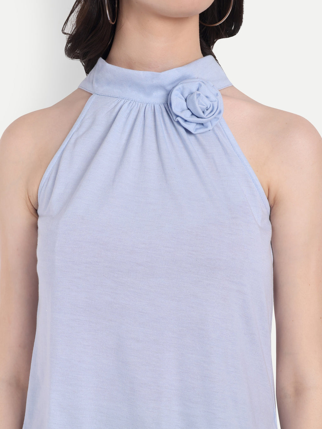 Women's Light Blue Halter Floral Note Neck Sleeveless Top | Casual & Party Wear (Copy)