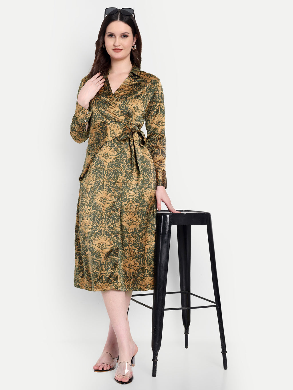 Women's  Midi Dress | Long Sleeve | Belt Tie Waist