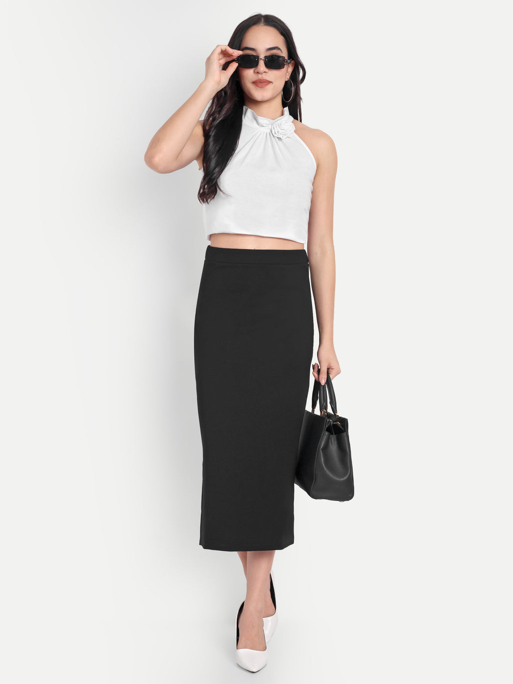 Women's Black Midi Pencil Skirt with Side Slit – High Waist | Elegant Office & Party Wear