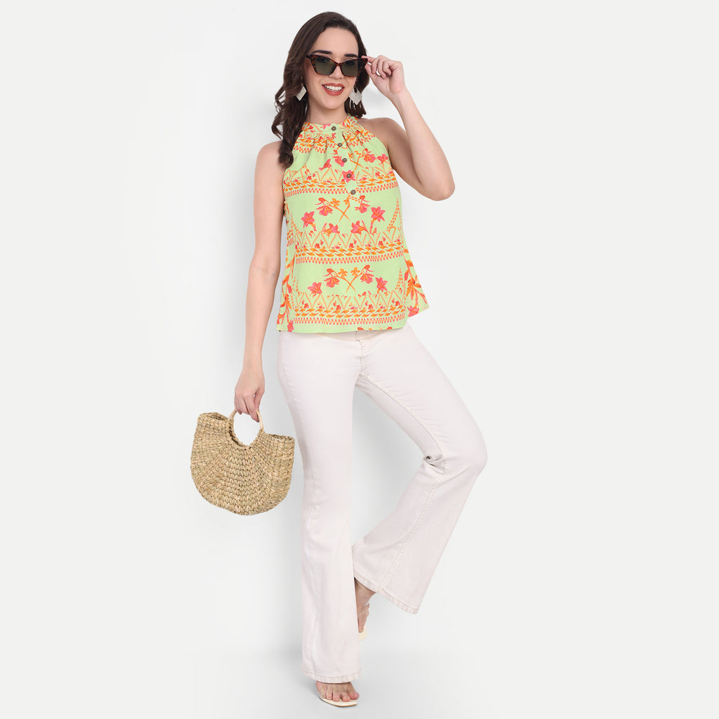 FairLeaf Women's Sleeveless Waist Top – |100% Pure Cotton|Lightweight Relaxed Fit with Abstract Paisley Print – Stylish Casual for Women