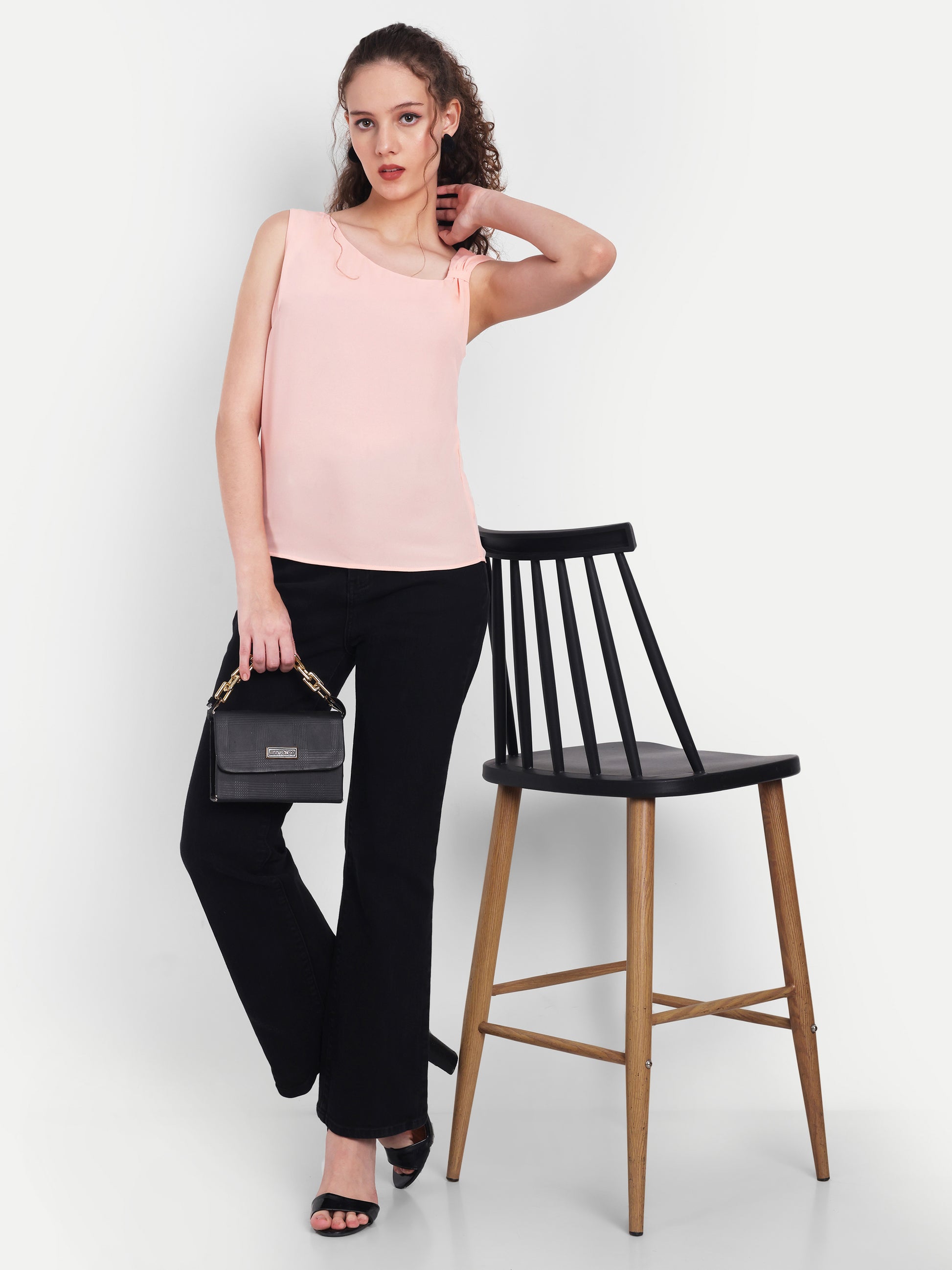 Women's Peach Sleeveless Top | Elegant Round Neck | Lightweight & Comfortable Casual Wear