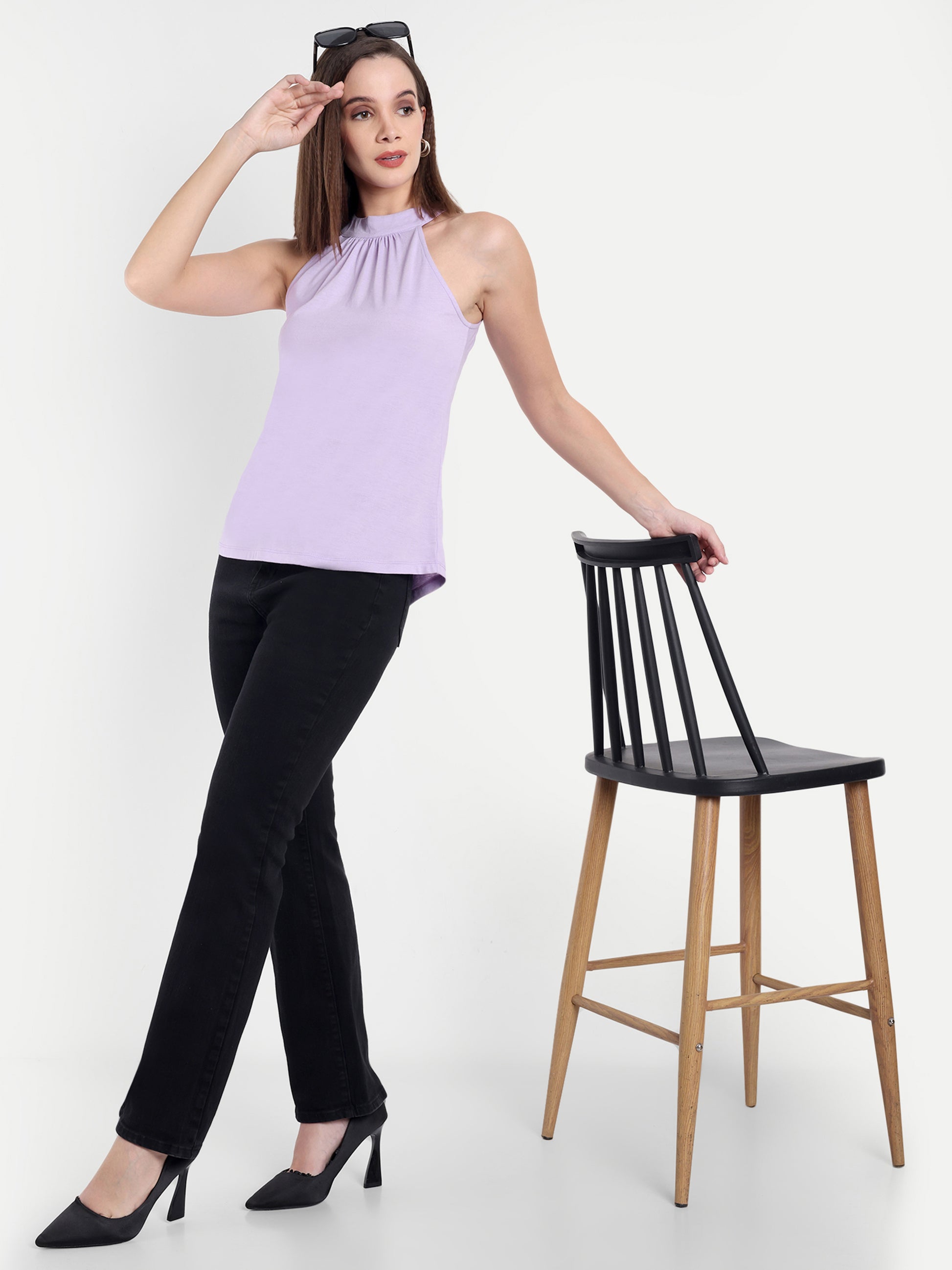 Women's Violet Halter Neck Sleeveless Top | Casual & Party Wear