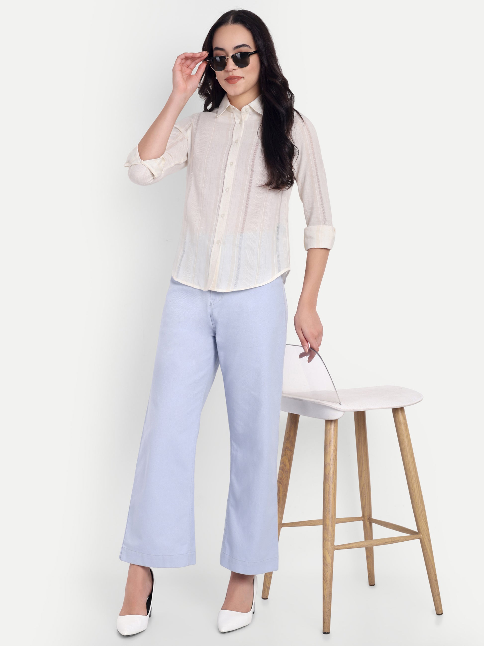 Women's White Sheer Button-Down Shirt with Long Sleeves | Elegant Office & Casual Wear