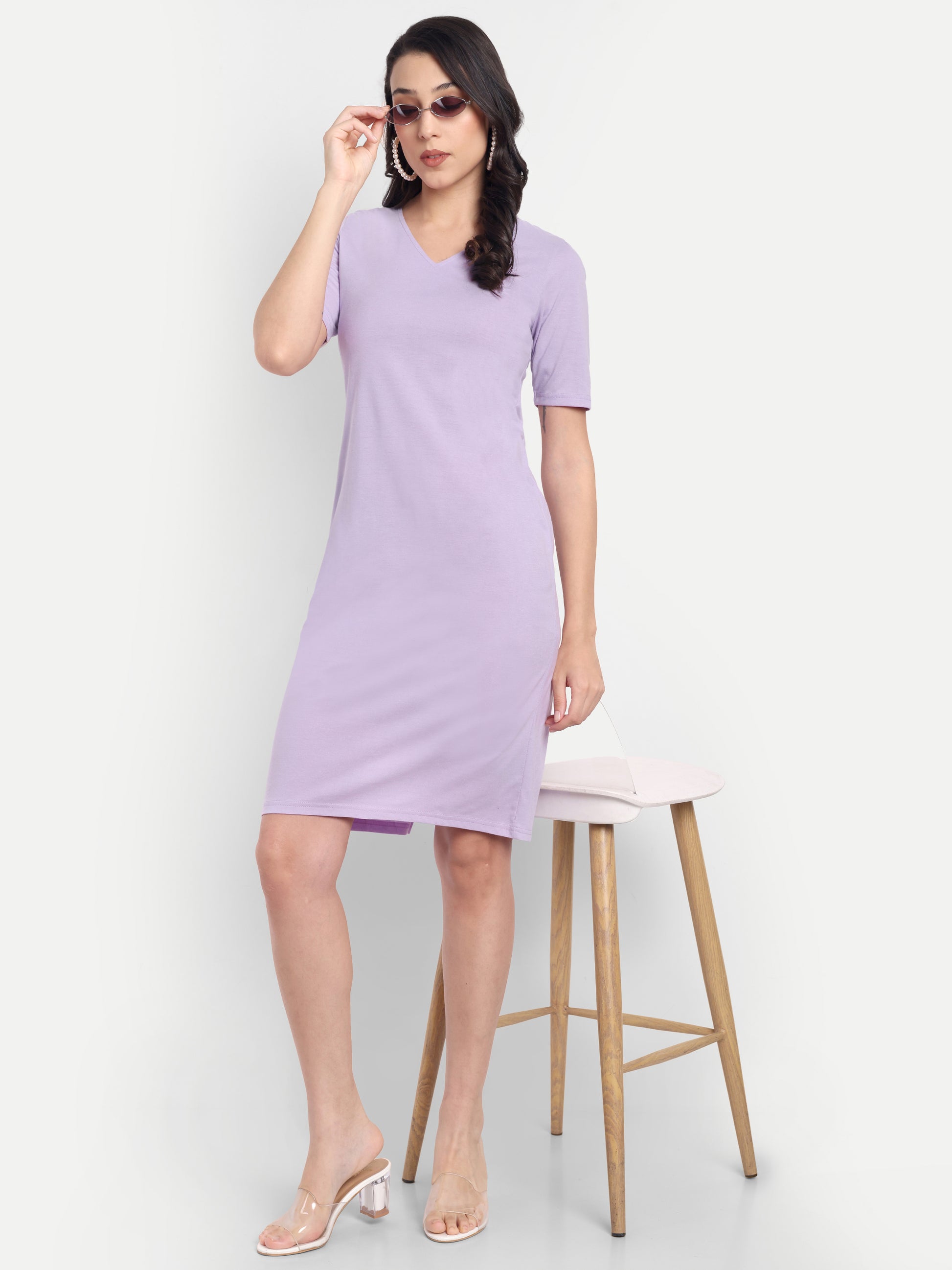 Women's Bodycon Midi Dress | V-Neck | Half Sleeve | Casual & Office Wear