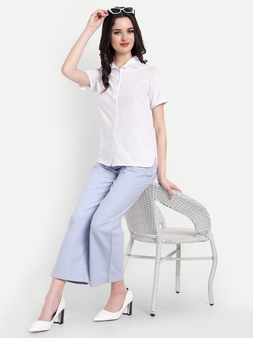 Women's White Casual Shirt – Short Sleeve | Button Down | Lightweight