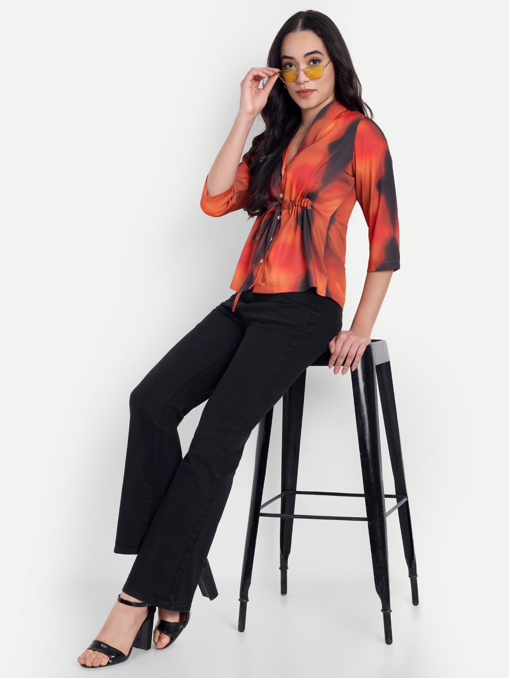 FairLeaf Women's Red Collar Top with Button – |100% Pure Cotton| Lightweight Relaxed Fit Floral Print