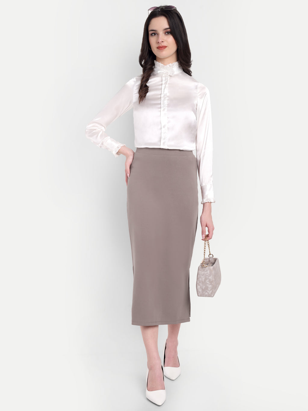 Women's  Midi Pencil Skirt with Side Slit – High Waist | Elegant  Party Wear