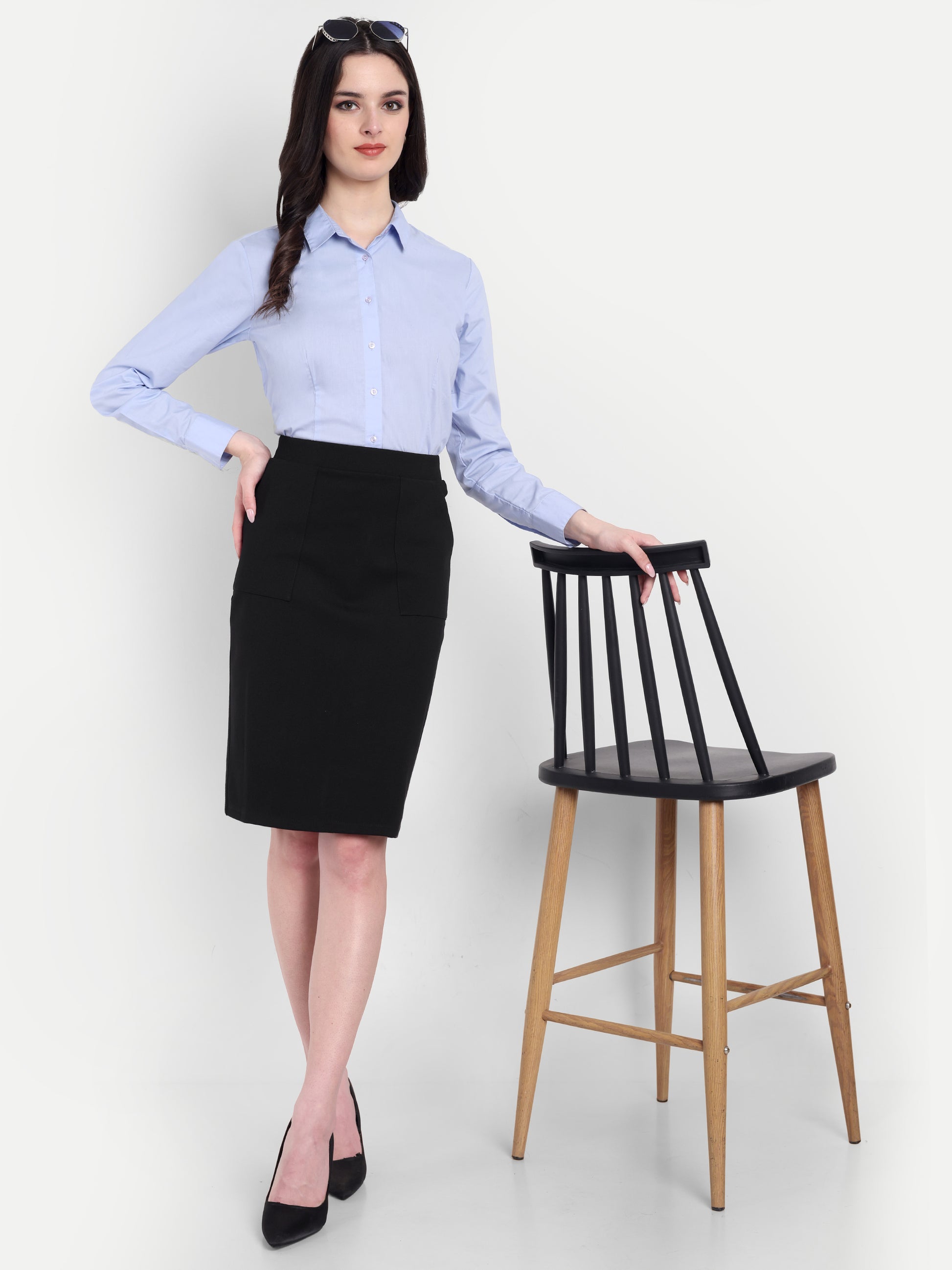 Women's Black High-Waist Pencil Skirt – Taupe | Slim Fit | Office & Casual Wear