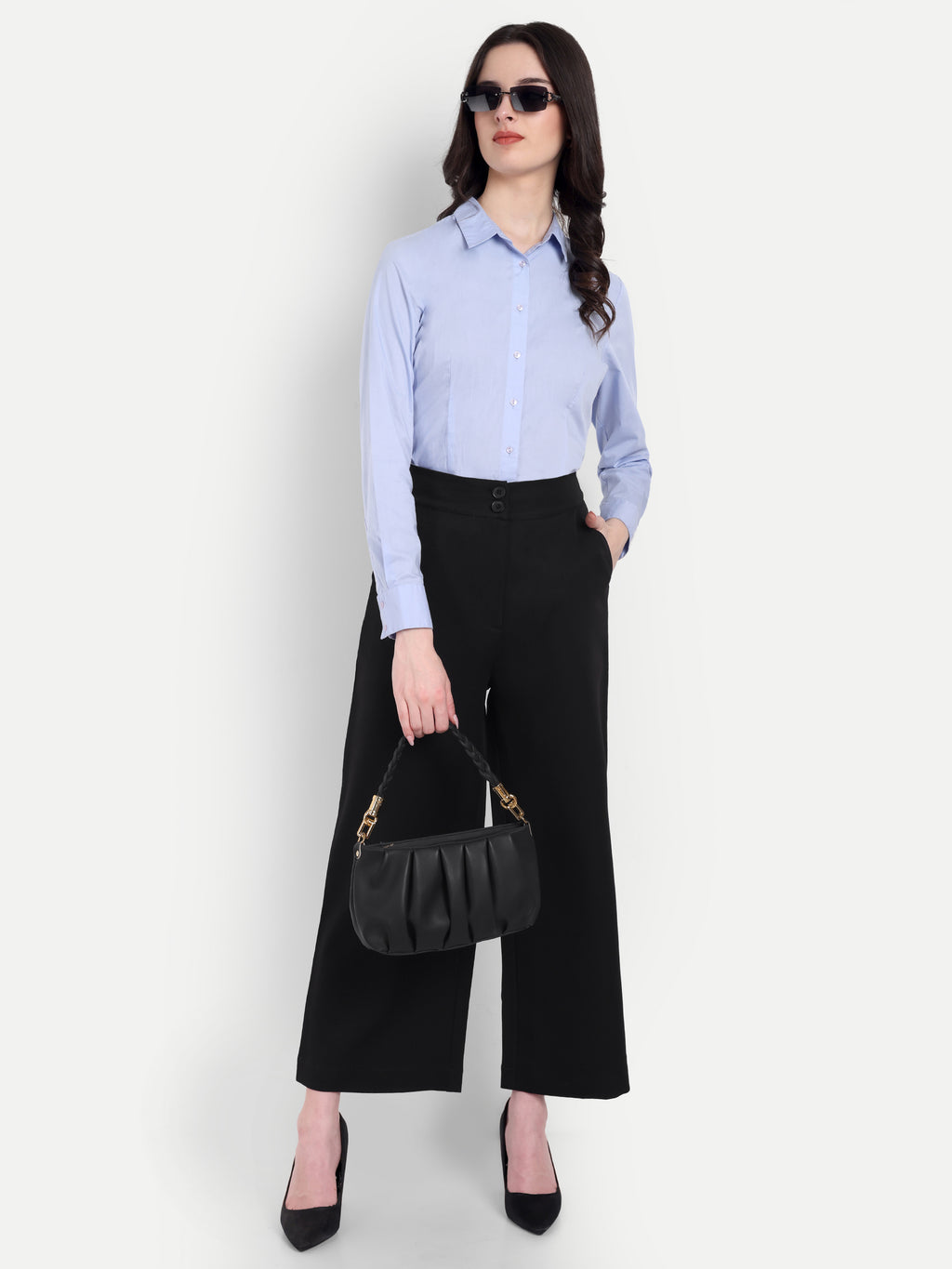 Women's Black Wide-Leg Trousers – High Waist | Formal & Casual Wear | Comfort Fit