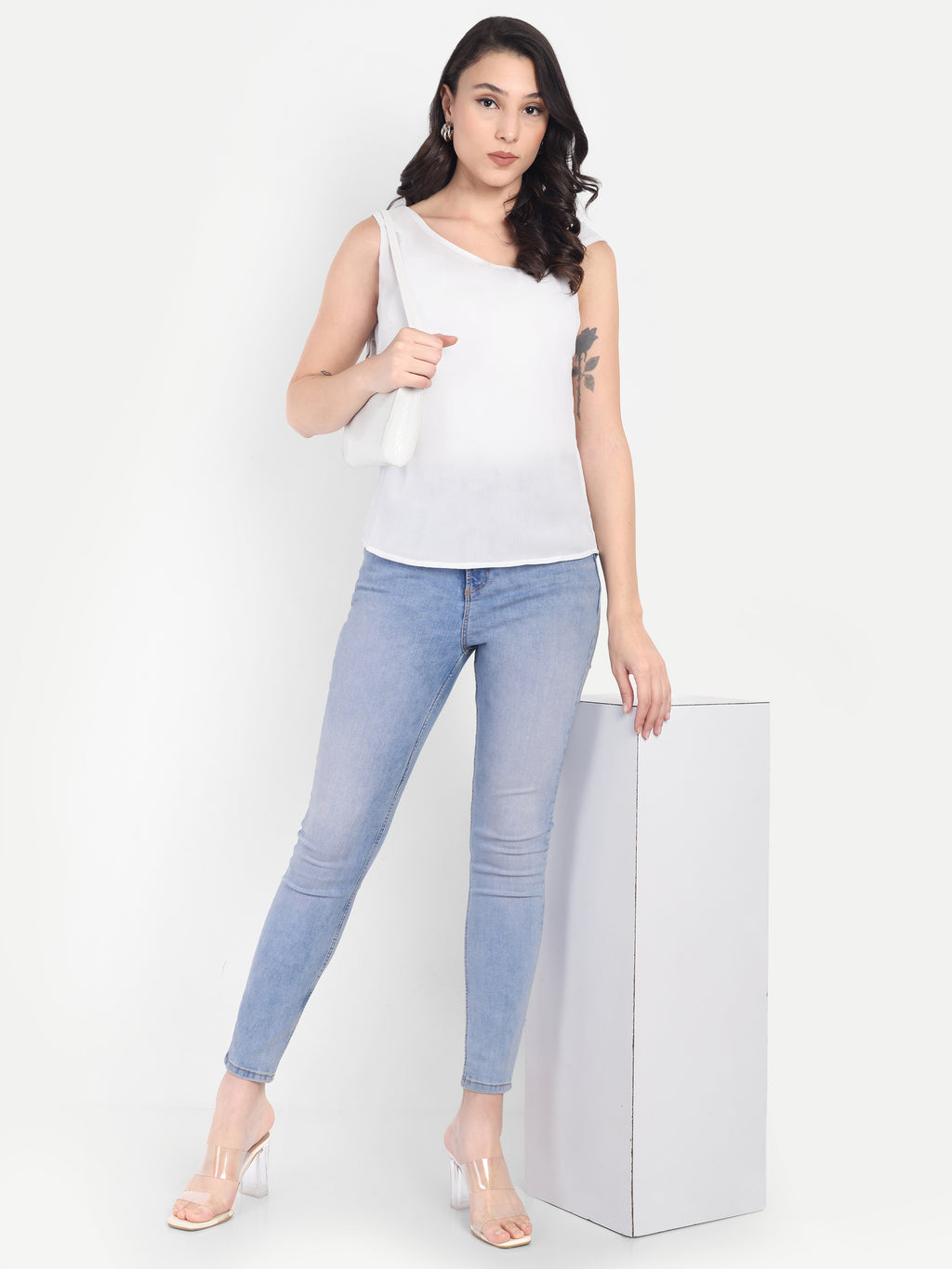 Women's white Sleeveless Top | Elegant Round Neck | Lightweight & Comfortable Casual Wear