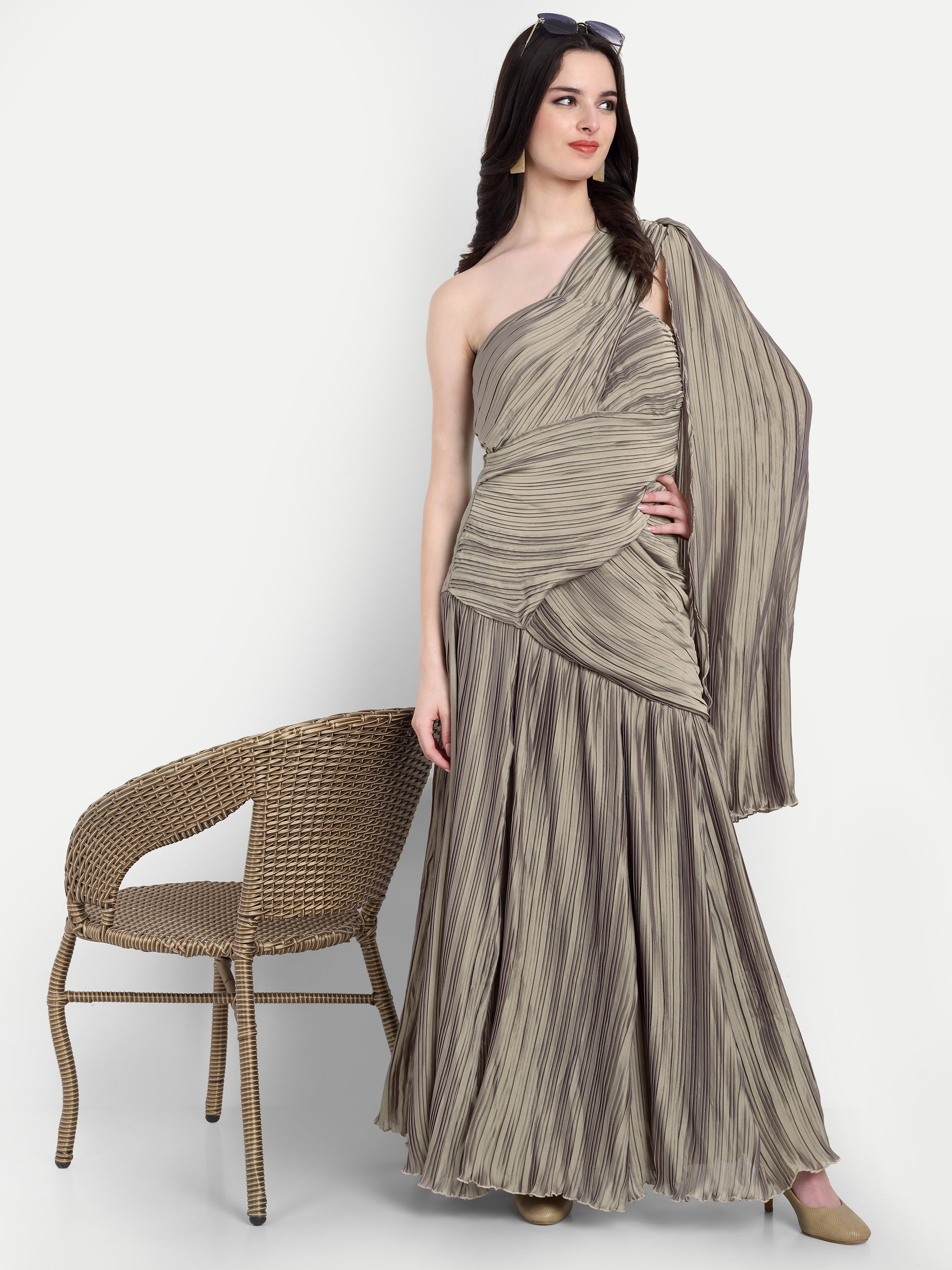 Women's One-Shoulder Grey Maxi Dress | Elegant Party & Casual Wear