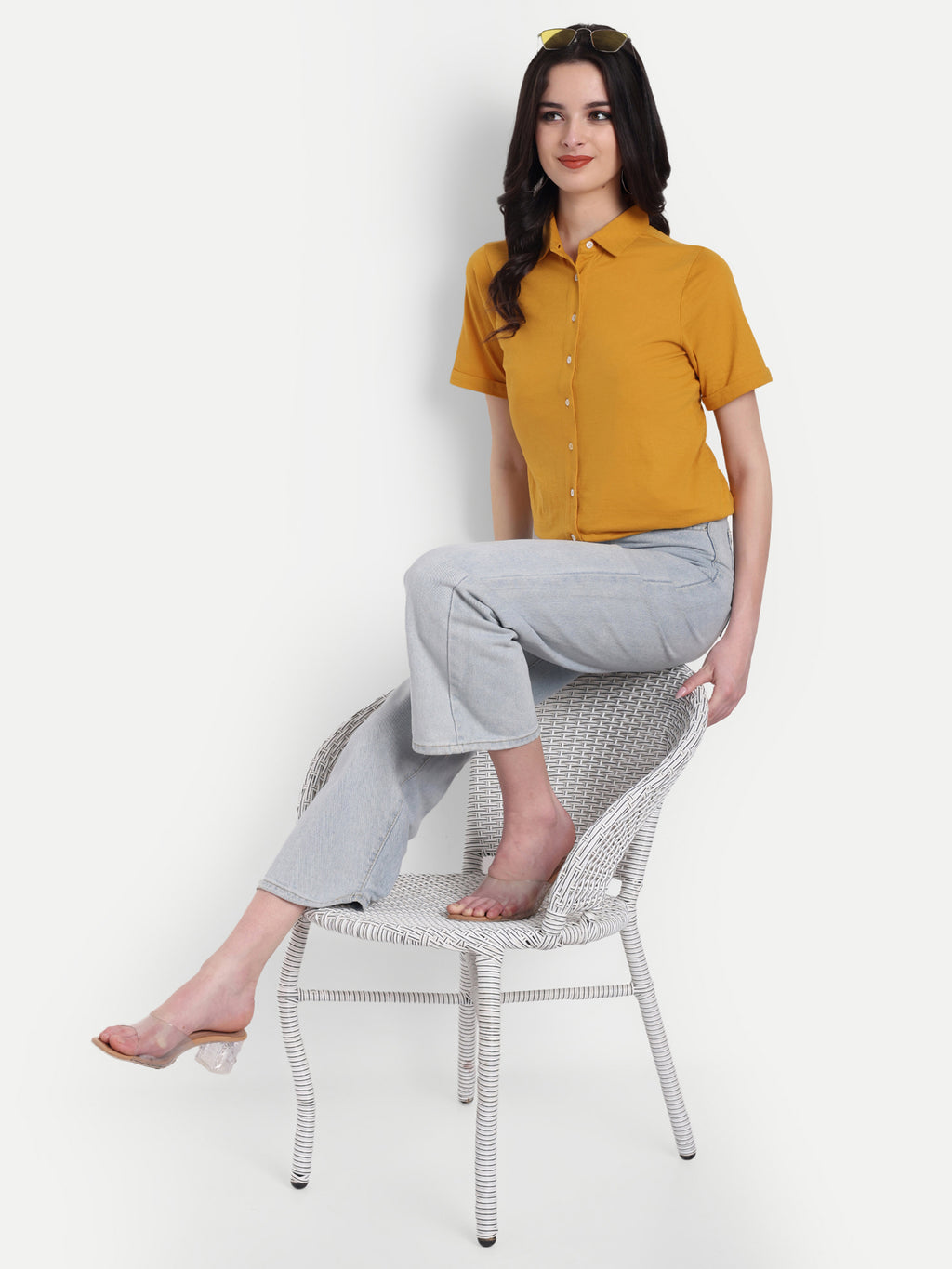 Women's Mustard Yellow Cotton Casual Shirt – Short Sleeve | Button Down | Lightweight