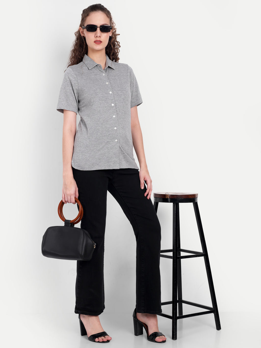 Women's Grey Casual Shirt – Short Sleeve | Button Down | Lightweight