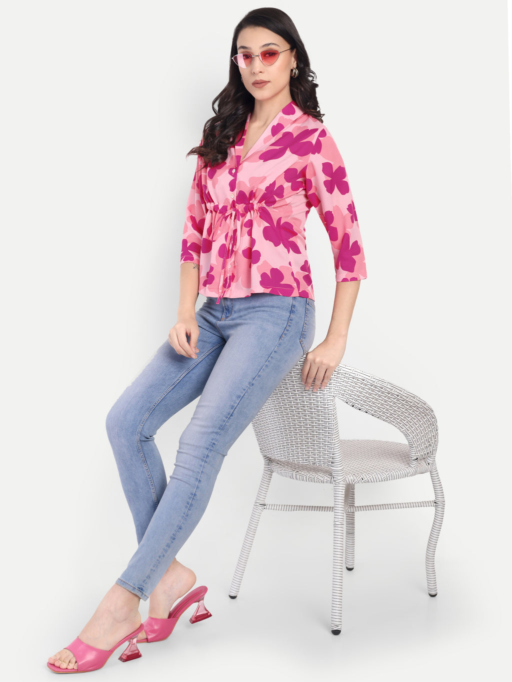 FairLeaf Women's Collar Top with Button – |100% Pure Cotton|Light weight Pink Color Top Relaxed Fit Floral Print – Stylish Casual Summer Western Wear for Women