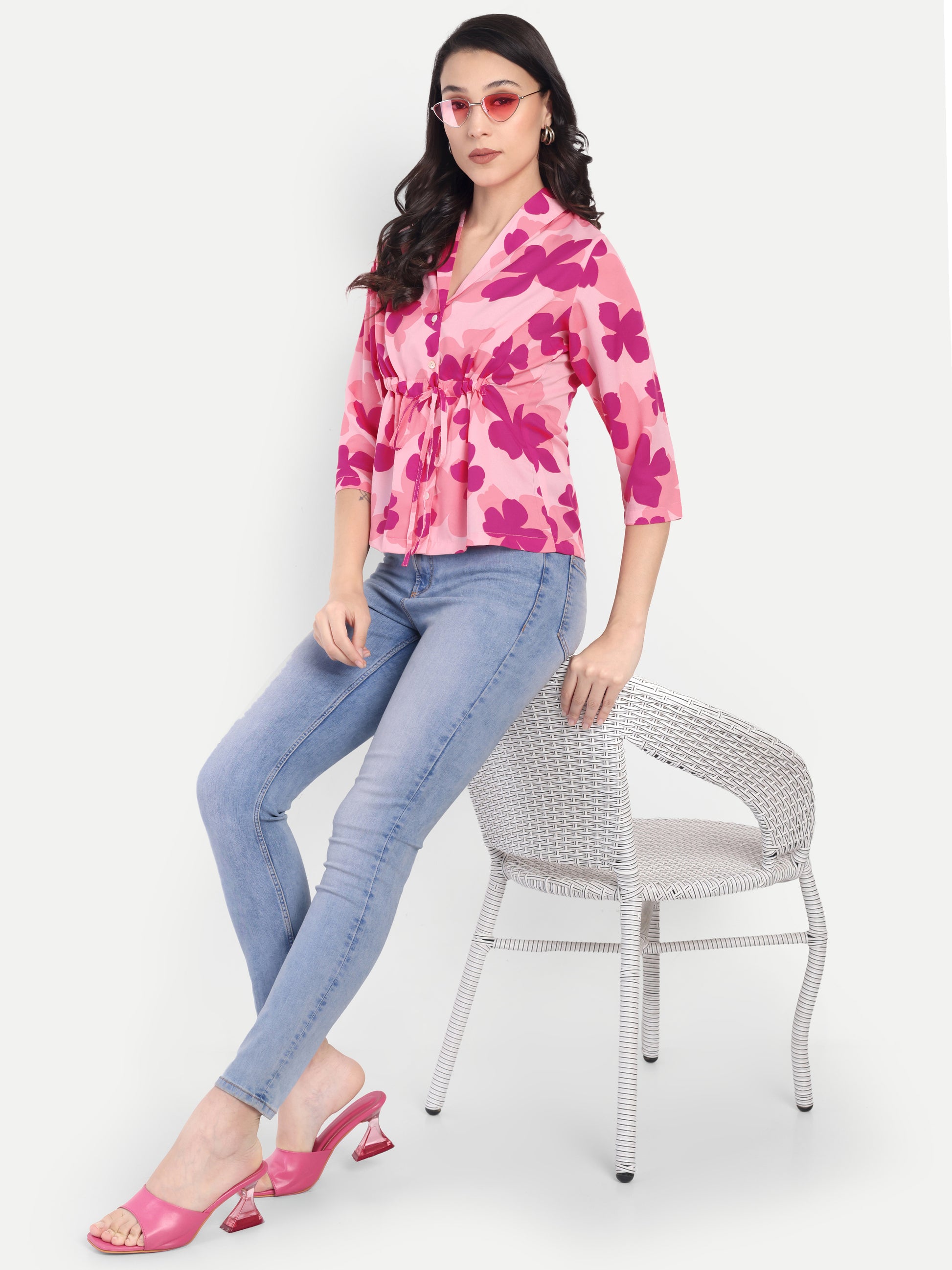 FairLeaf Women's Collar Top with Button – |100% Pure Cotton|Light weight Pink Color Top Relaxed Fit Floral Print – Stylish Casual Summer Western Wear for Women