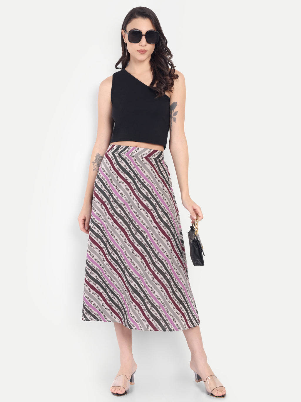Women's Multicolor Striped A-Line Midi Skirt | Casual & Party Wear
