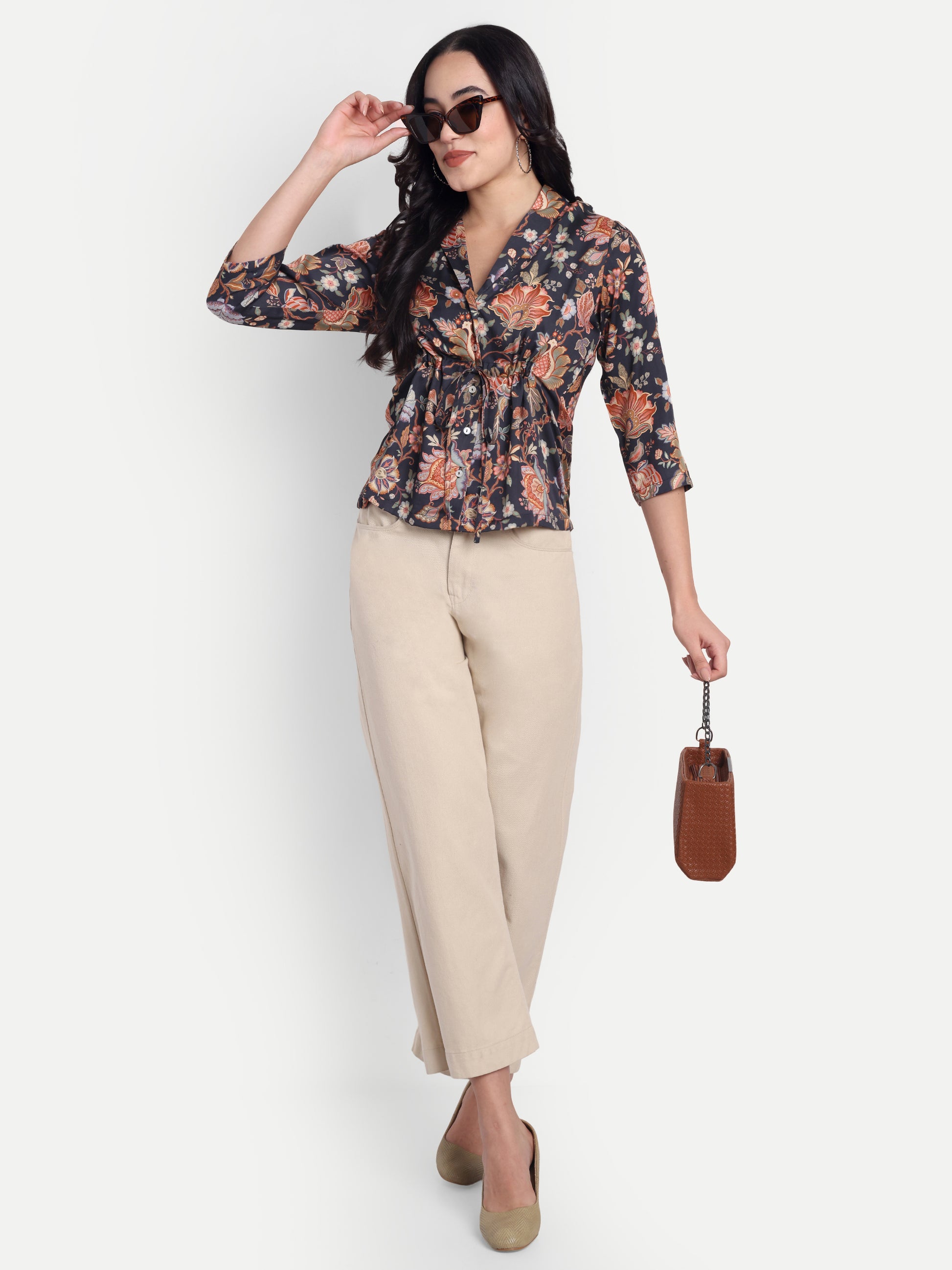 FairLeaf Women's Collar Top with Button – |100% Pure Cotton|Lightweight Relaxed Fit Floral Print | Stylish Casual  Top