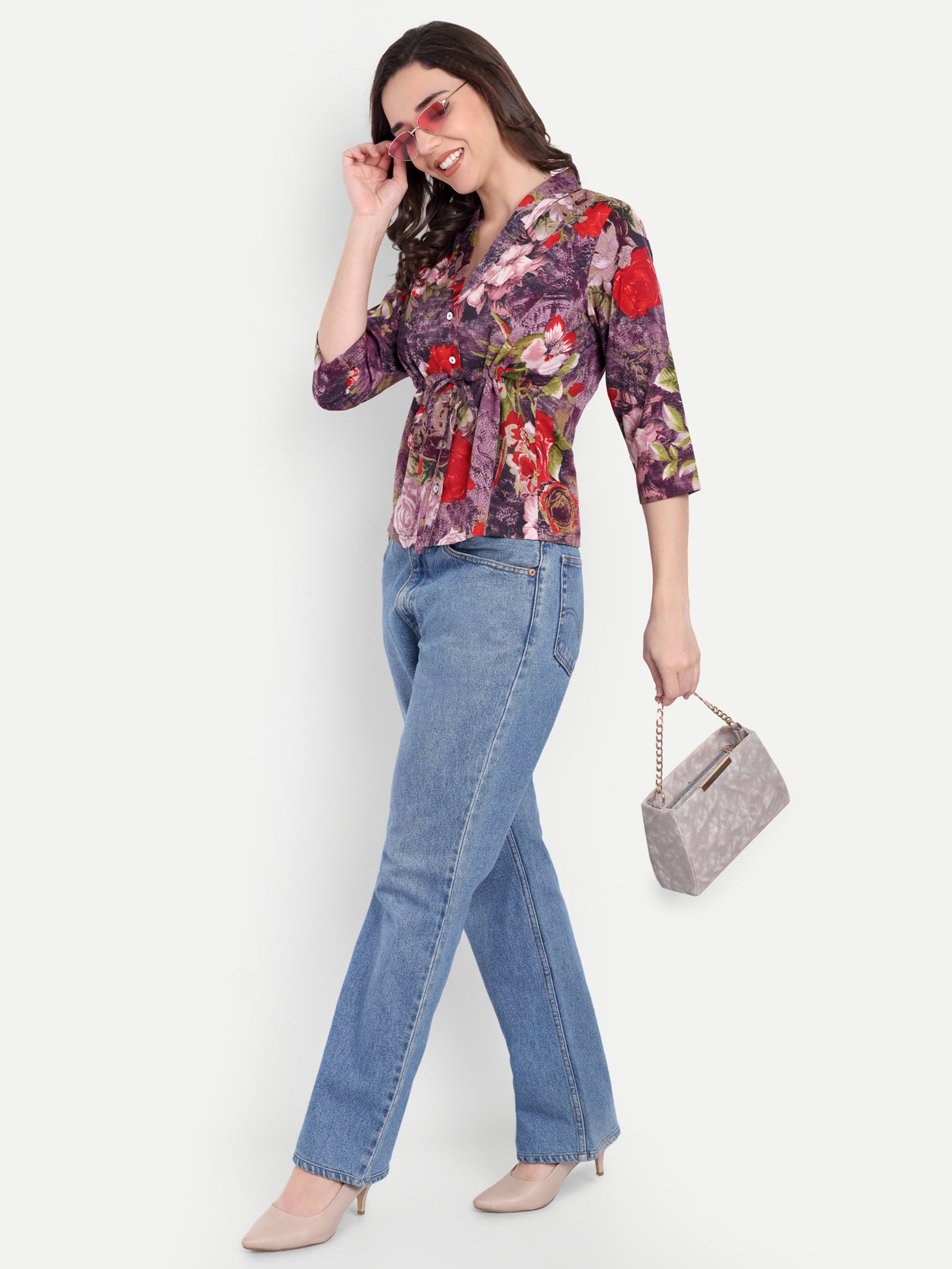 Women's Collar Top with Button – |100% Pure Cotton|Lightweight Relaxed Fit Floral Print – Stylish Casual Summer Western Wear