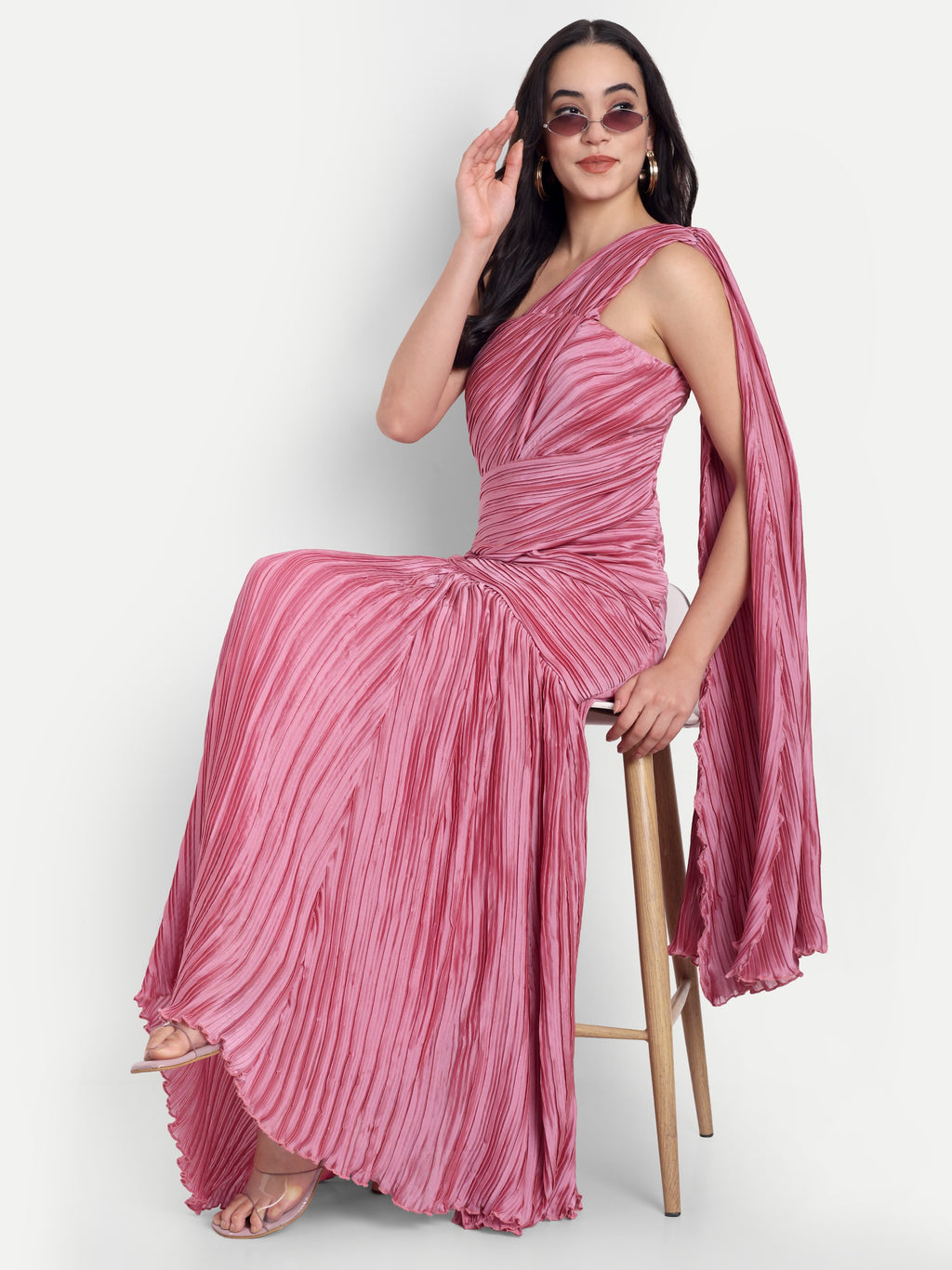 Women's One-Shoulder Pink Maxi Dress | Elegant Party & Casual Wear