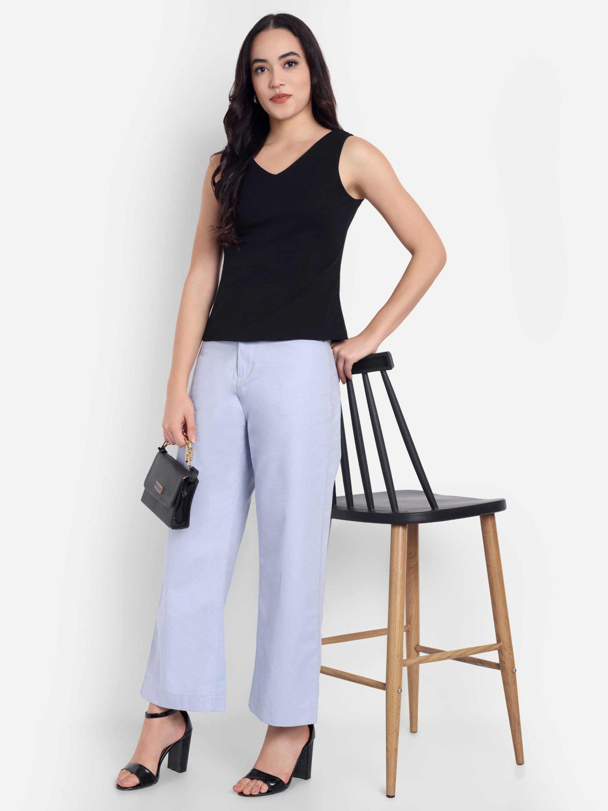 Women's Black V-Neck  Sleeveless Top | Casual & Party Wear