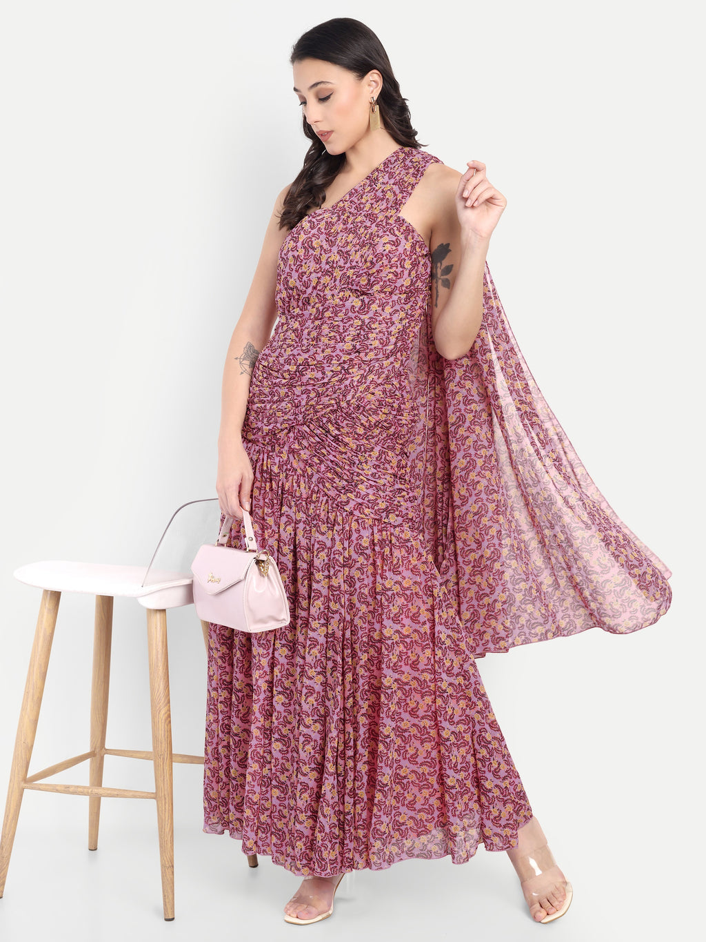 Women's One-Shoulder Floral Printed Maxi Dress | Elegant Party & Casual Wear