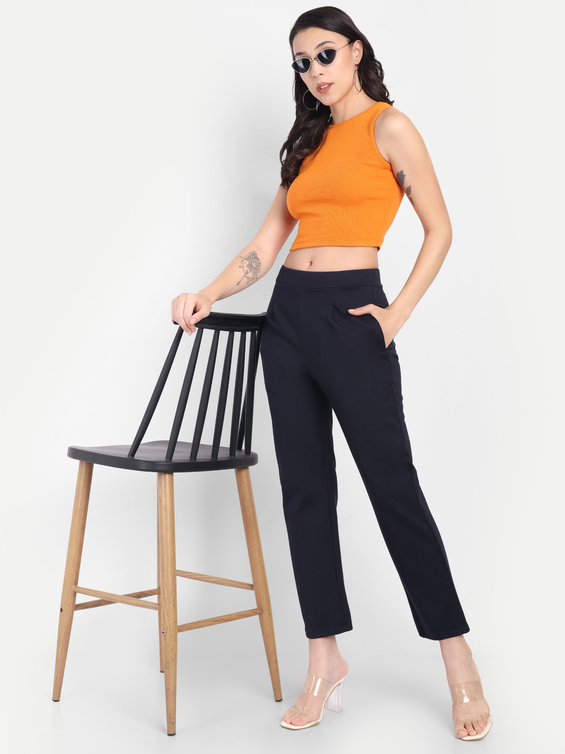 Women's Slim-Fit Cigarette Pants – Mid-Rise | Formal & Casual Wear