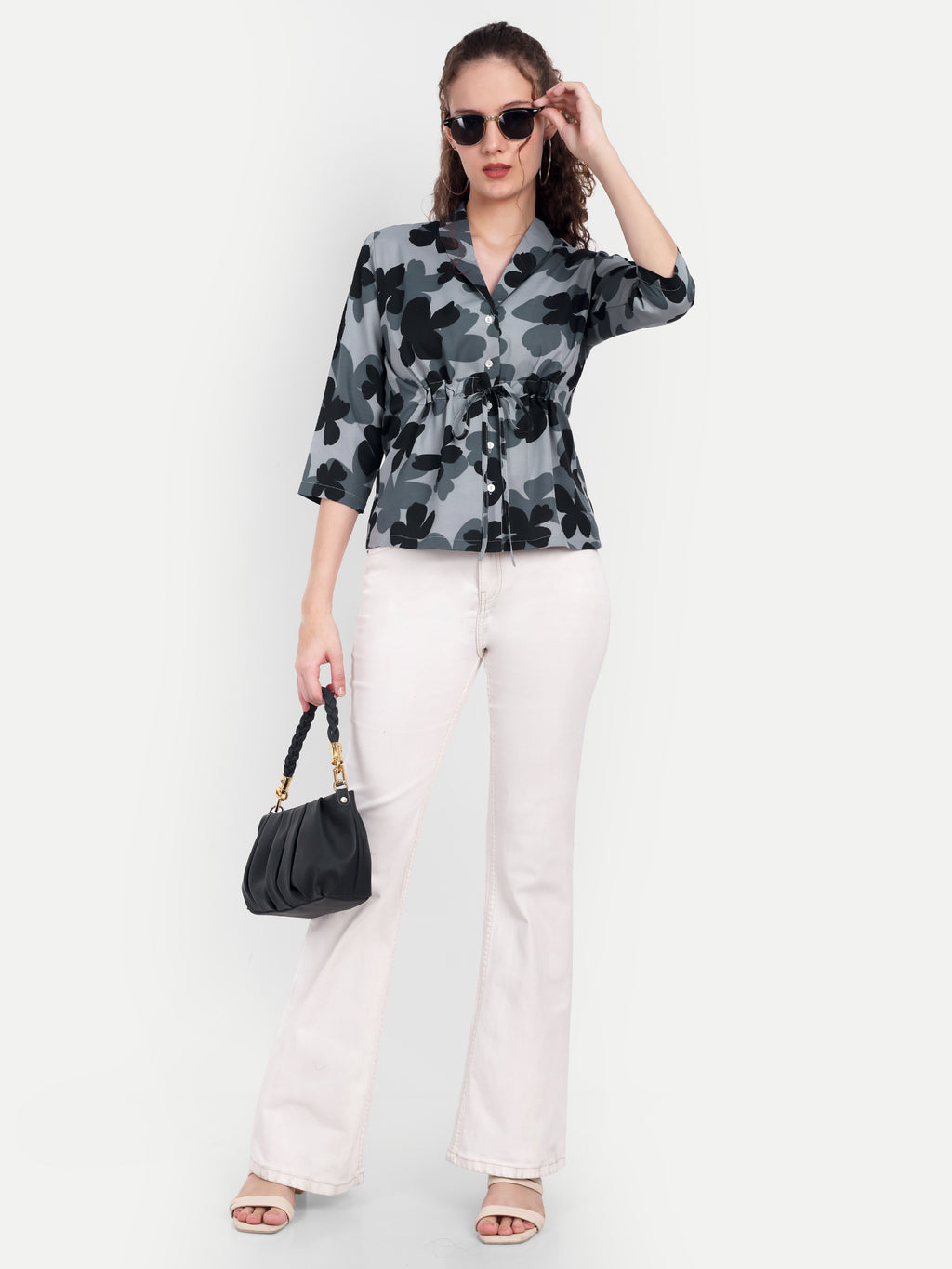 FairLeaf Women's Collar Top with Button – |100% Pure Cotton|Lightweight Relaxed Fit Floral Print – Stylish Casual Summer Western Wear for Women