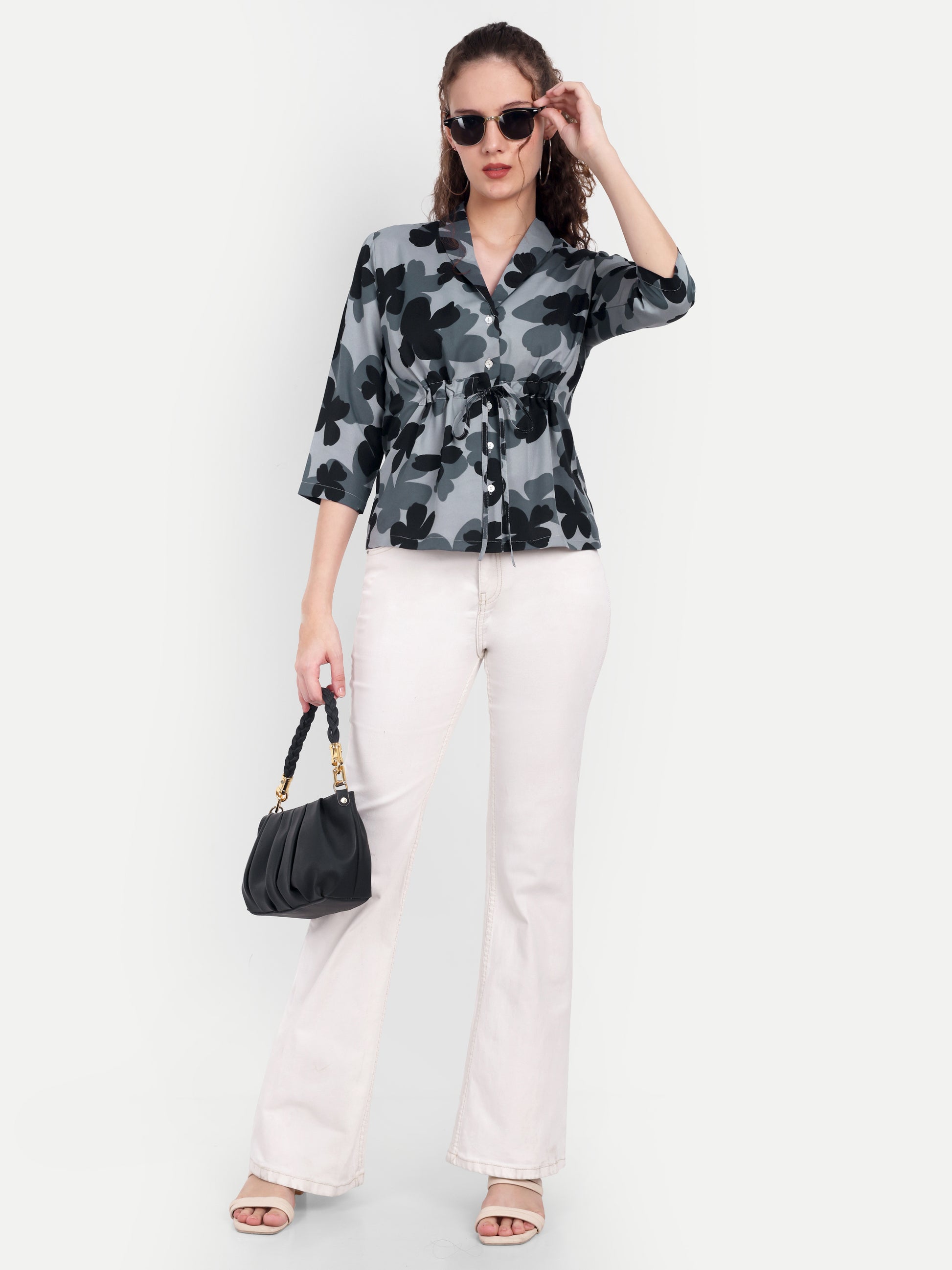 FairLeaf Women's Collar Top with Button – |100% Pure Cotton|Lightweight Relaxed Fit Floral Print – Stylish Casual Summer Western Wear for Women