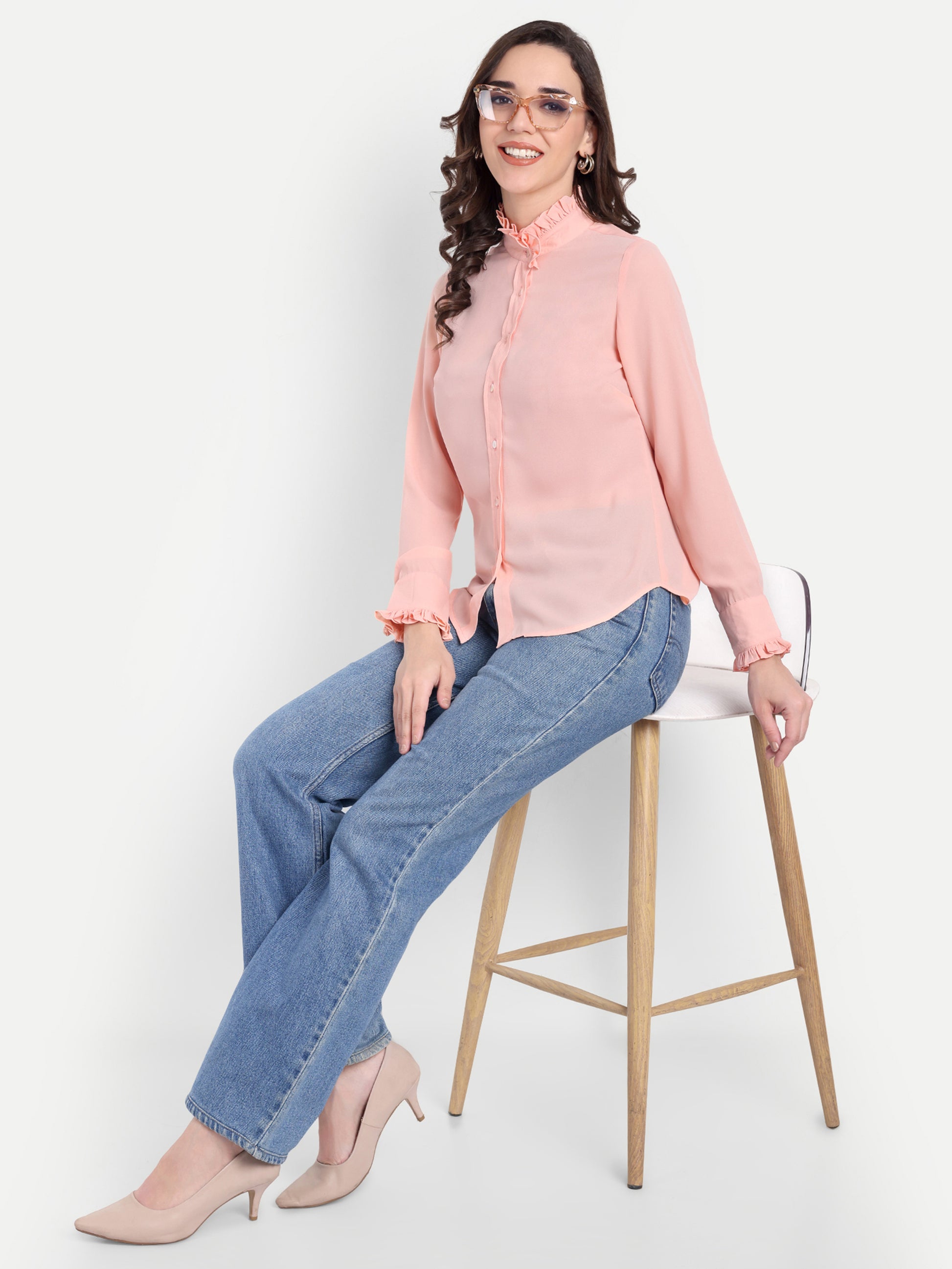 Women's Punk Ruffle Collar Shirt | Elegant Formal & Casual Top with Long Sleeves