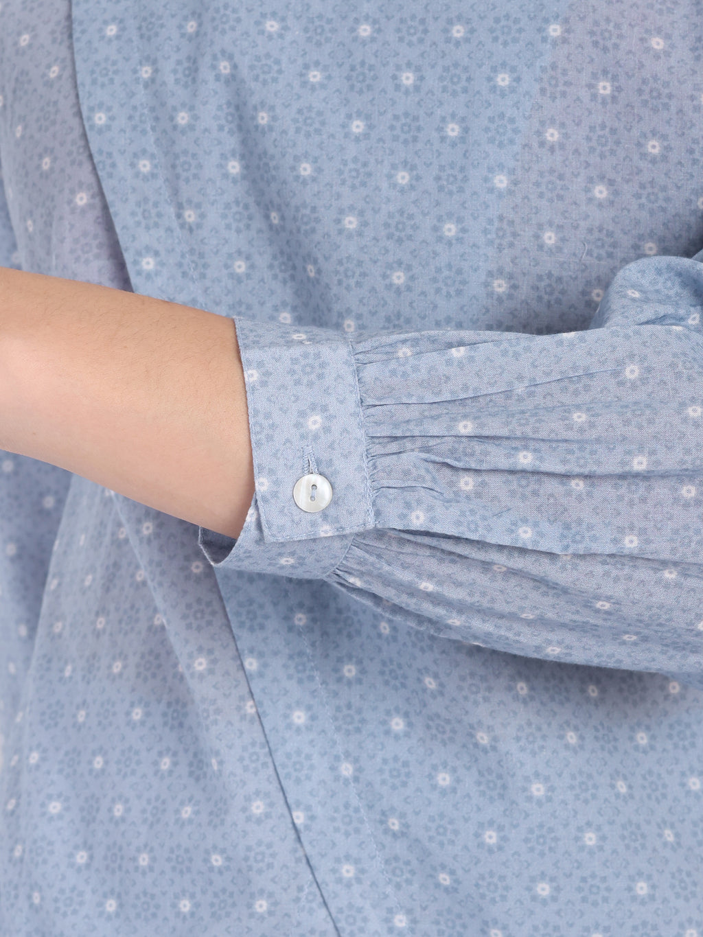 Women's Blue Dotted Printed Ethnic Co-ord Set | Asymmetrical Long Kurta with Wide-Leg Pants