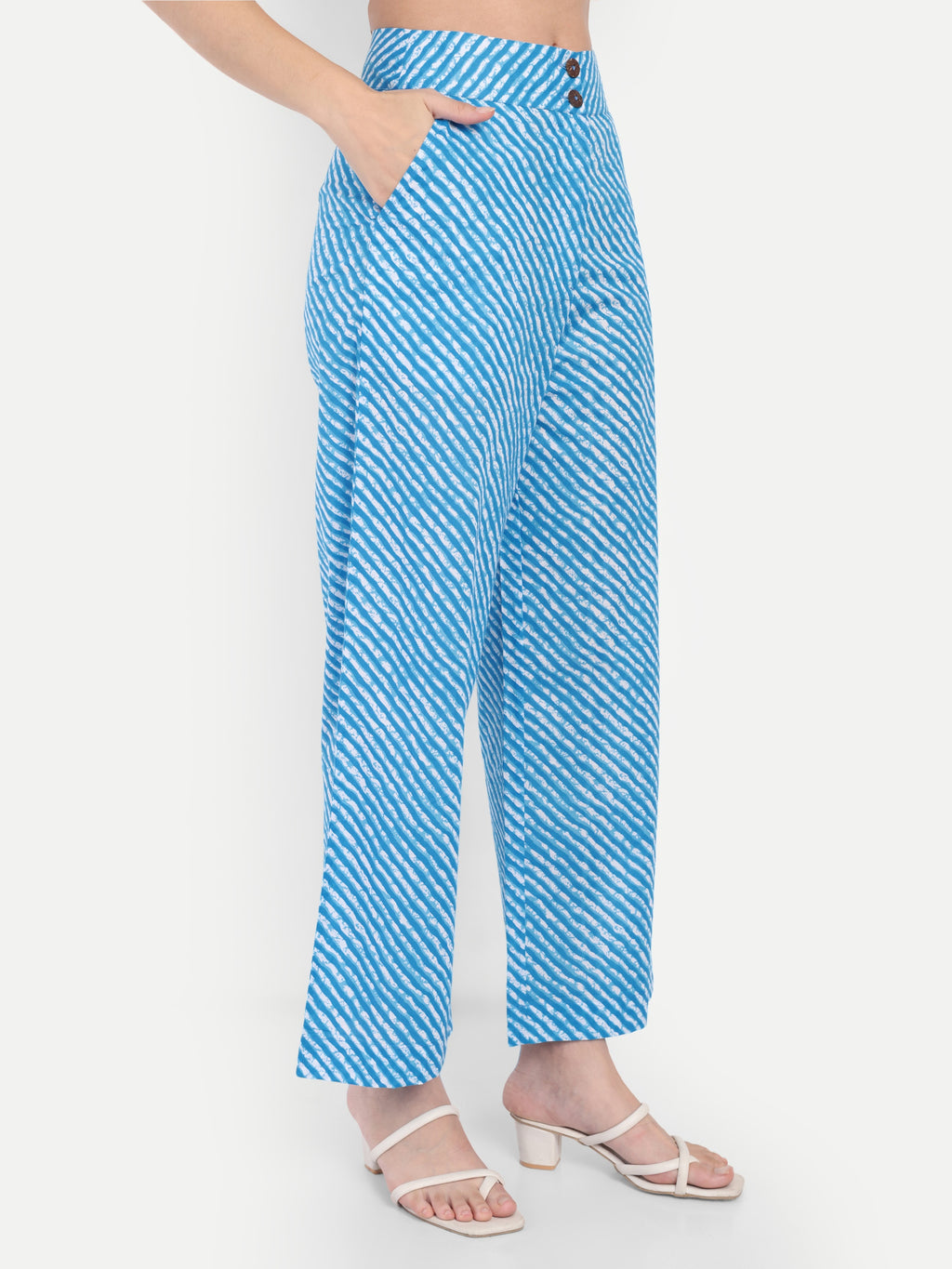 Women's Blue Floral Sleeveless Shirt with Pink Printed Wide-Leg Pants | Comfortable Summer Co-ord Sets