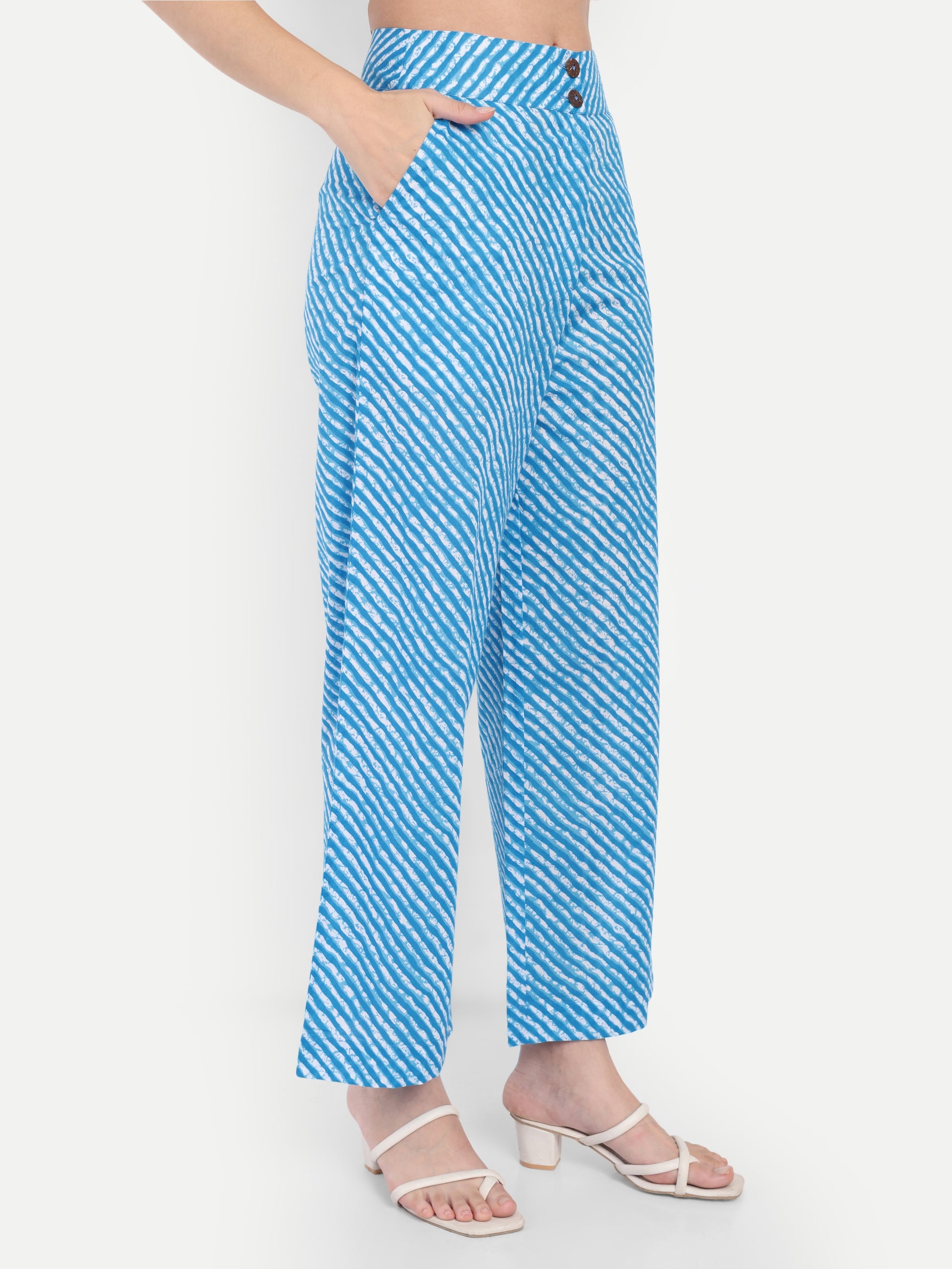 Women's Blue Floral Sleeveless Shirt with Pink Printed Wide-Leg Pants | Comfortable Summer Co-ord Sets