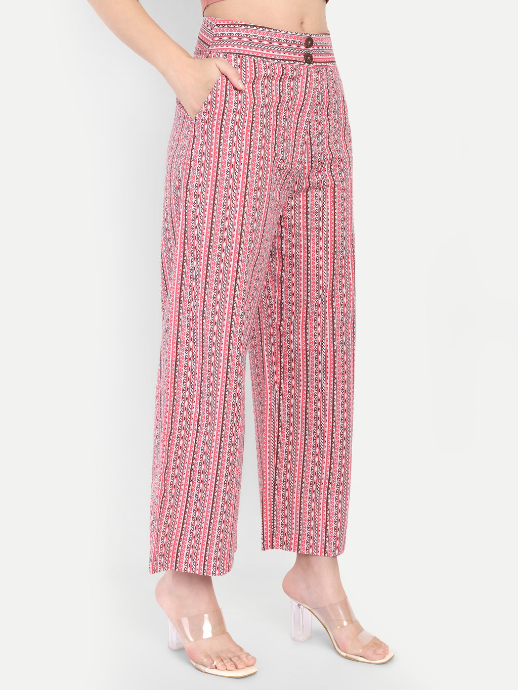 Women's White & Red Floral Sleeveless Shirt with Pink Printed Wide-Leg Pants | Comfortable Summer Co-ord Set