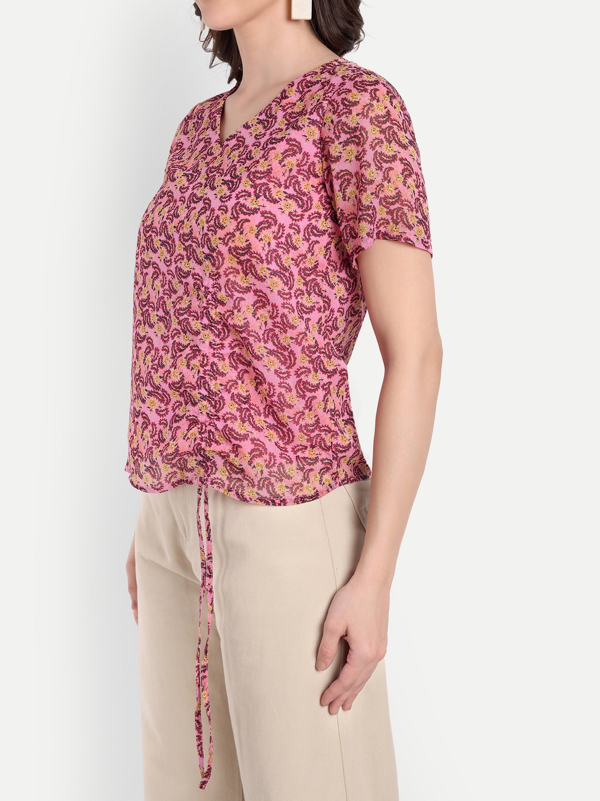 FairLeaf Women's Pink Top with Button-Down | Elegant Summer Tunic for Casual, & Office Wear