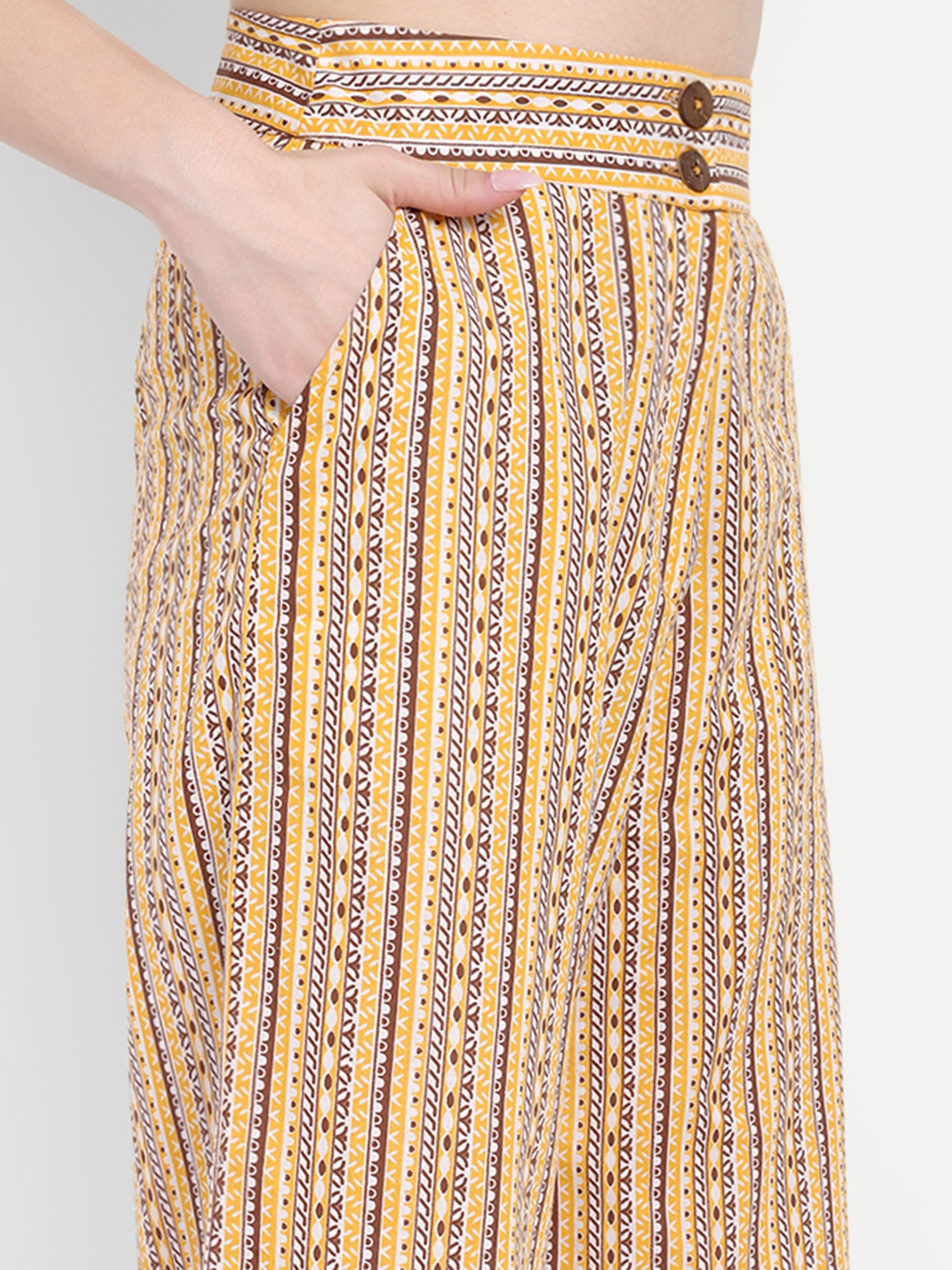 Women's Yellow Floral Sleeveless Shirt with Pink Printed Wide-Leg Pants | Comfortable Summer Co-ord Sets