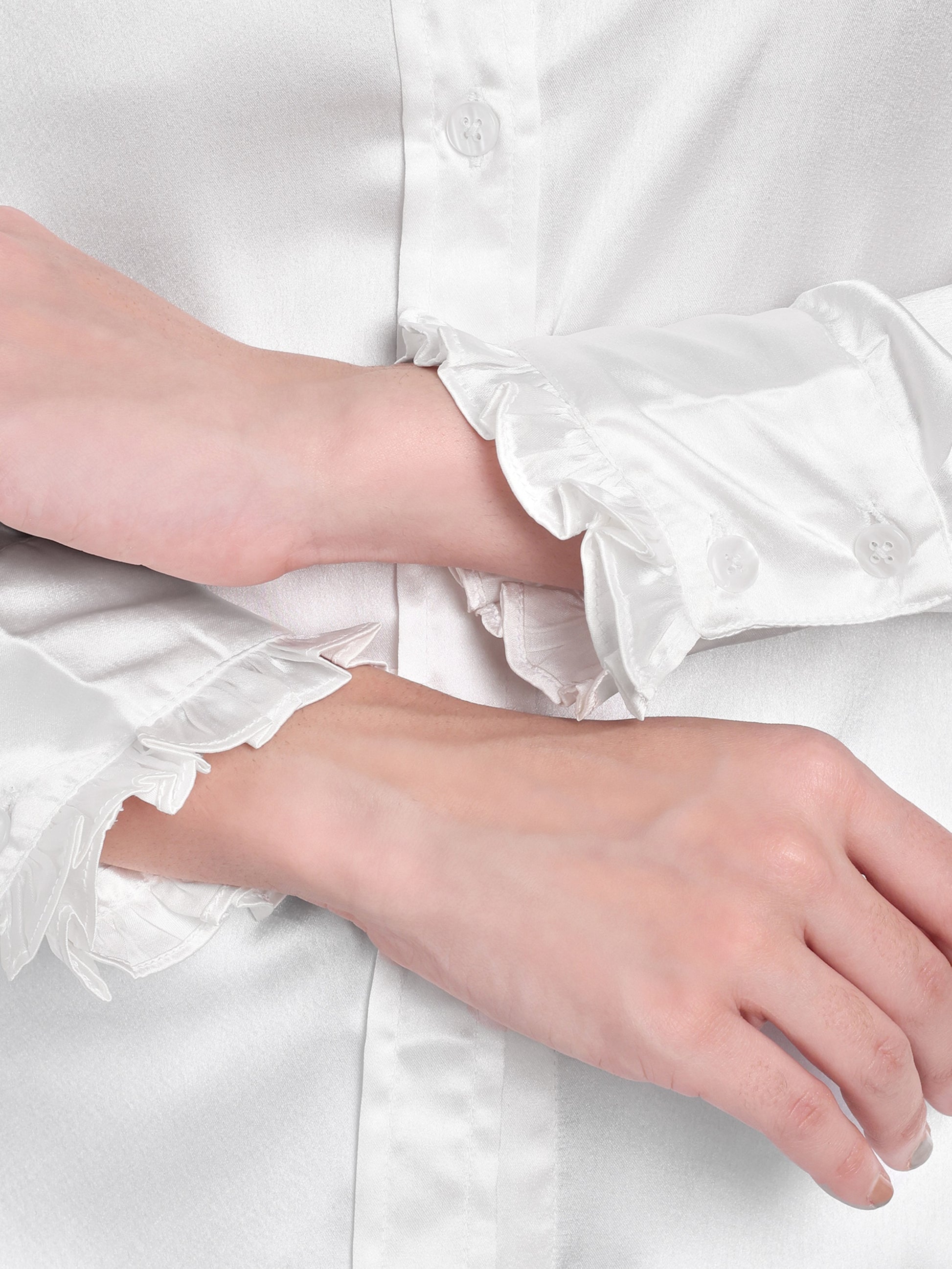 Women's white Ruffle Collar Shirt | Elegant Formal & Casual Top with Long Sleeves